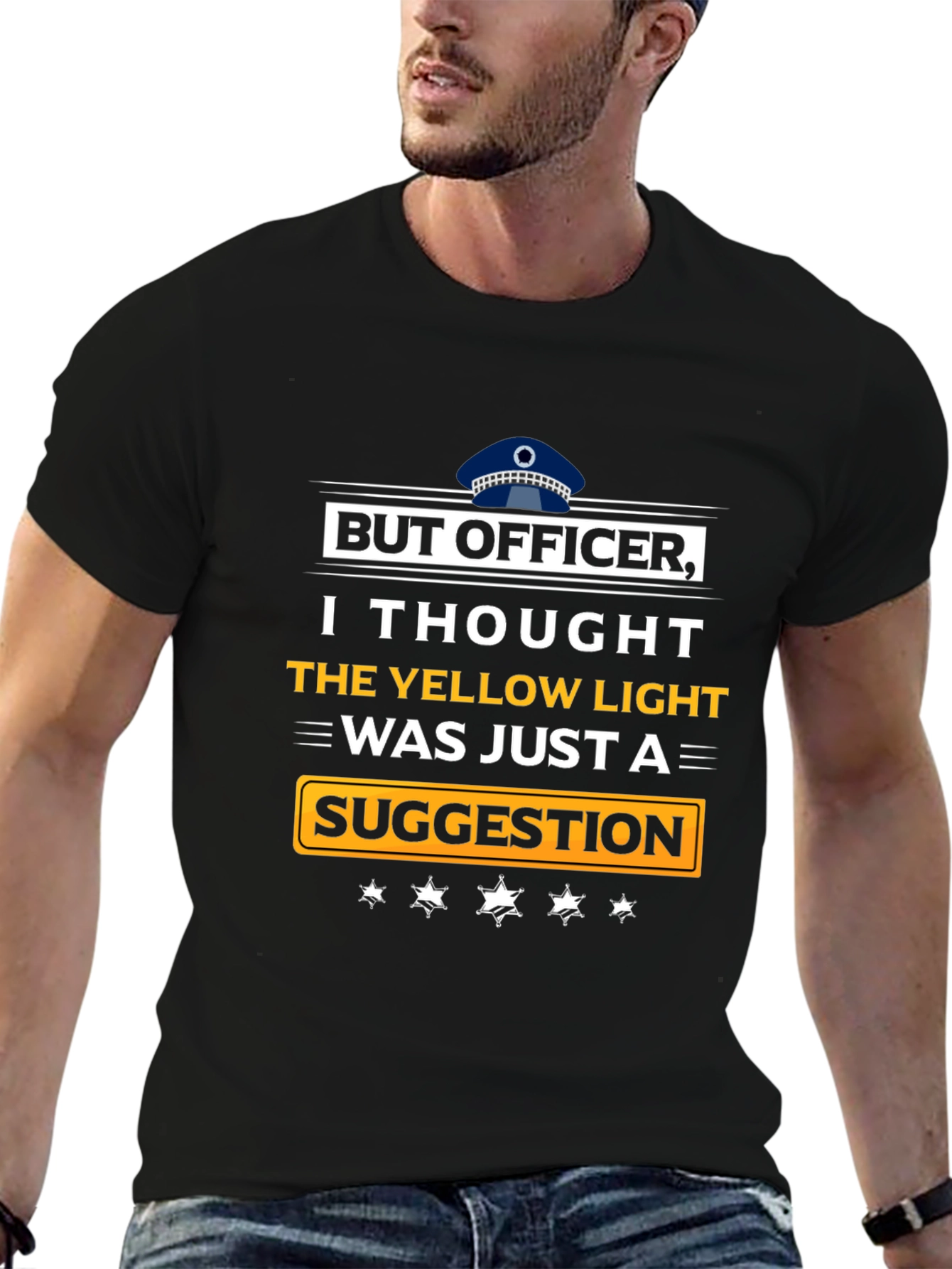 Black But Officer T-Shirt: Yellow Light Suggestion view 6