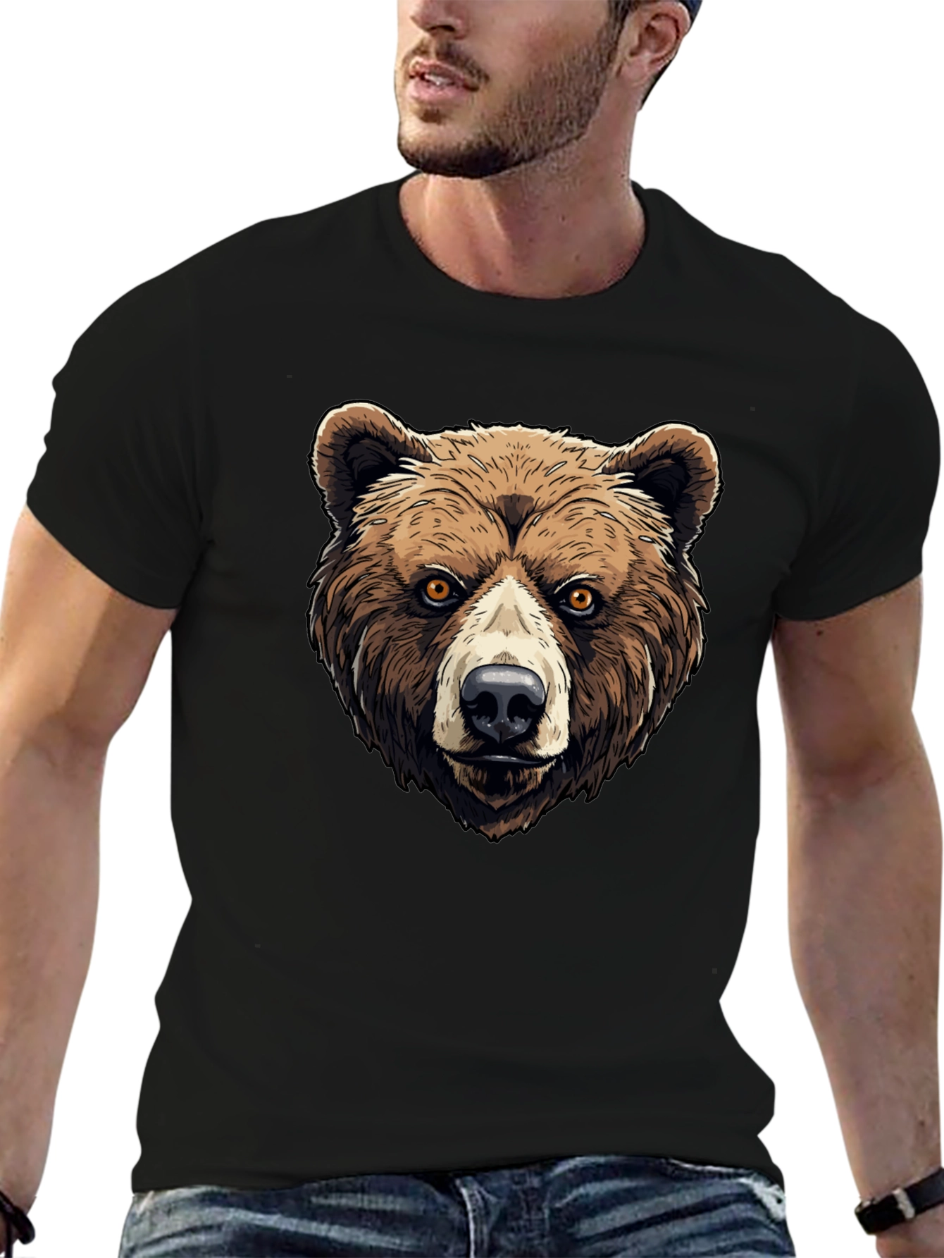 Black Grizzly Bear Graphic Tee - Animal Print Shirt view 6