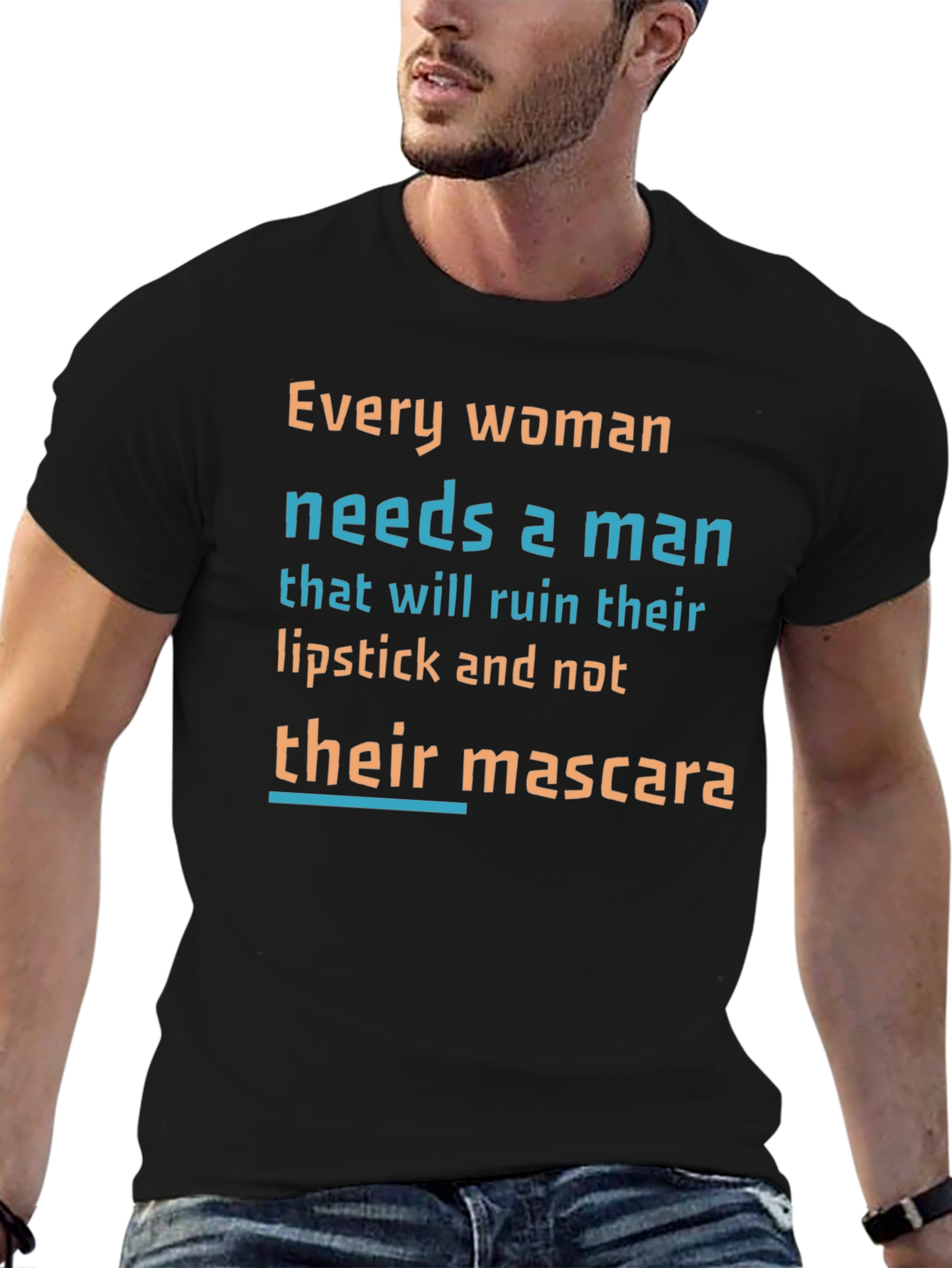 Black Funny Slogan T-Shirt: Lipstick Not Mascara view 6