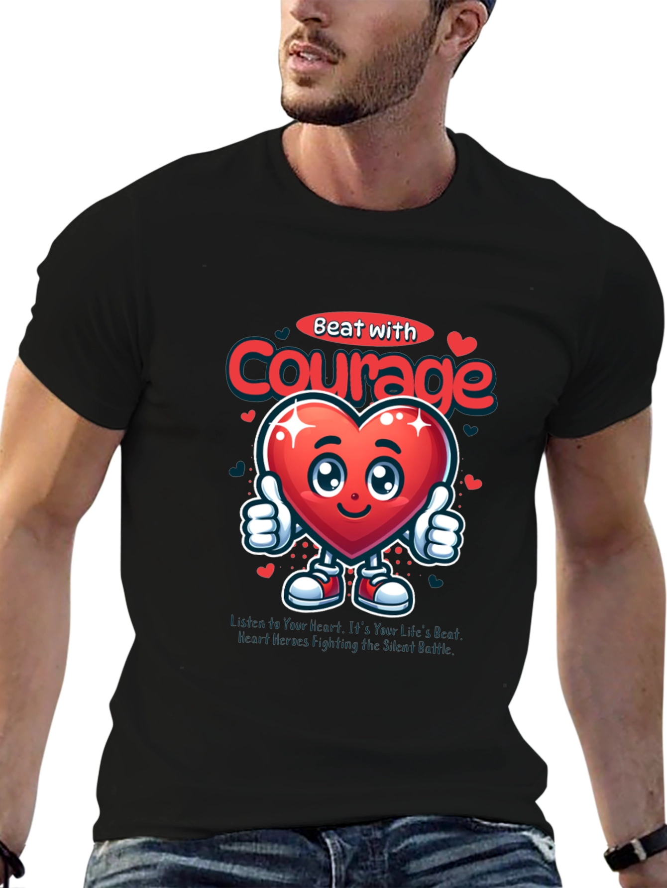 Black Courage Heart Graphic Tee - Inspirational T-Shirt view 6