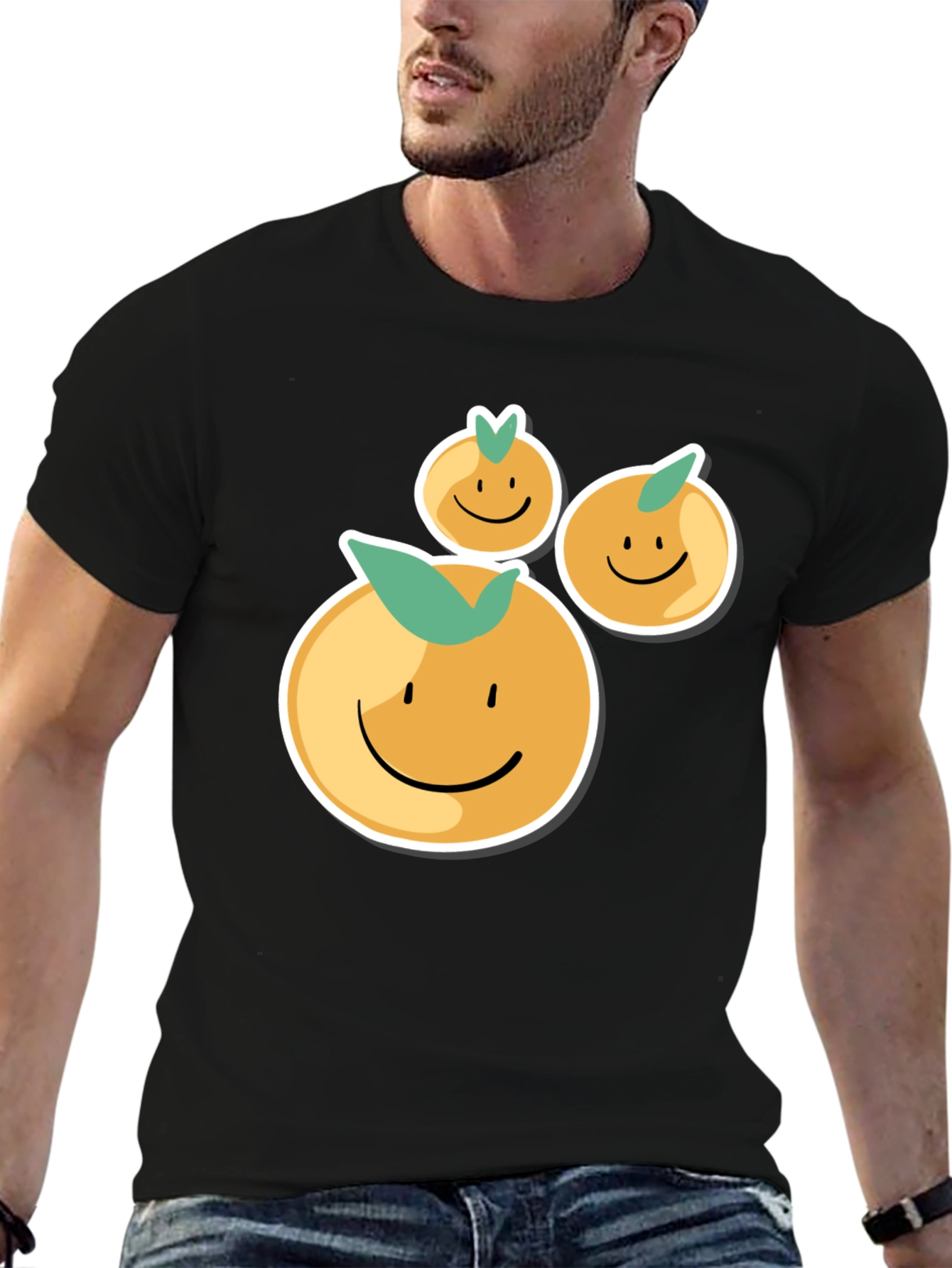 Black Smiling Oranges Graphic Tee - Casual Black T-Shirt view 6