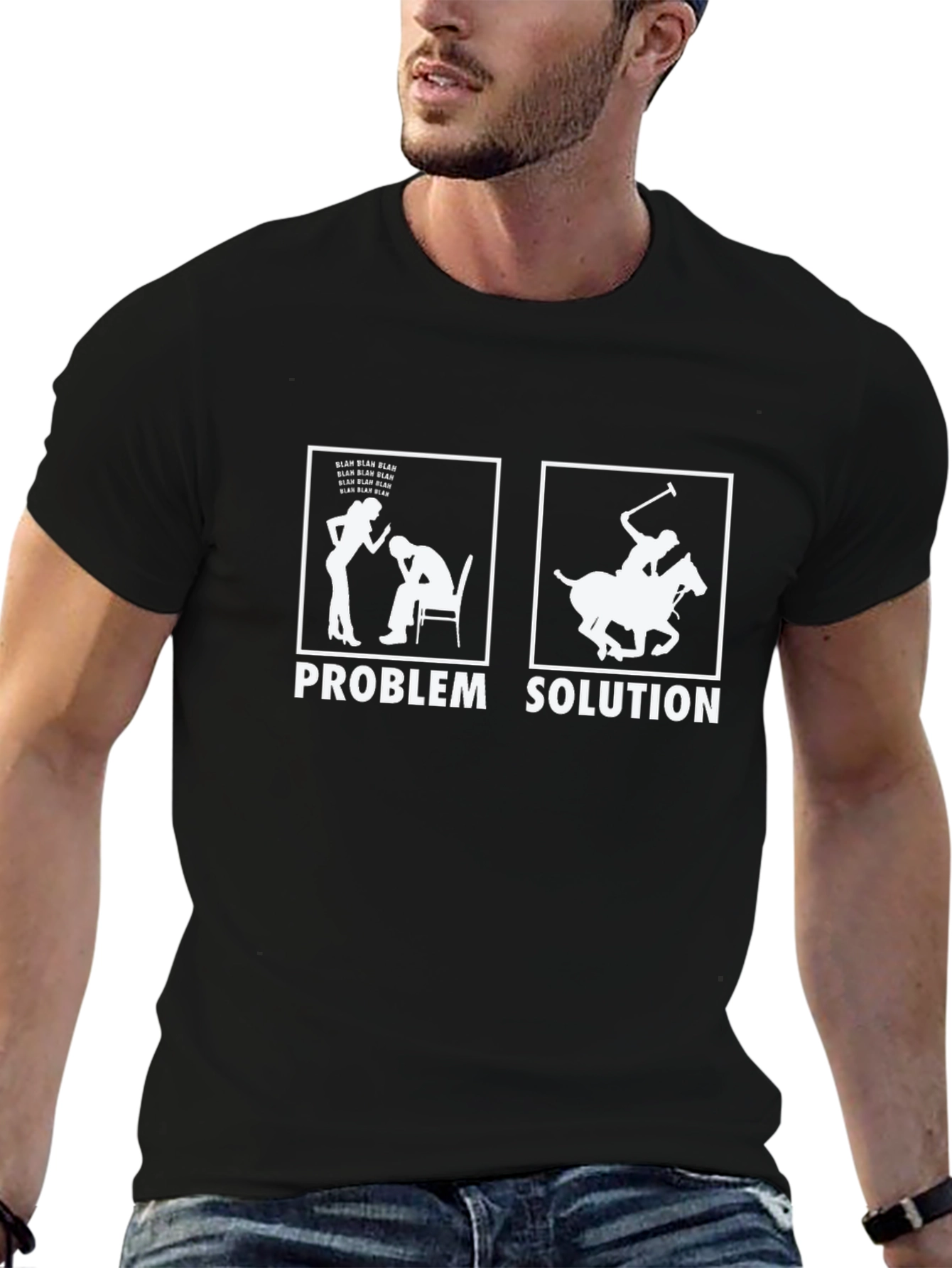 Black Problem Solution Polo Humor T-Shirt view 6