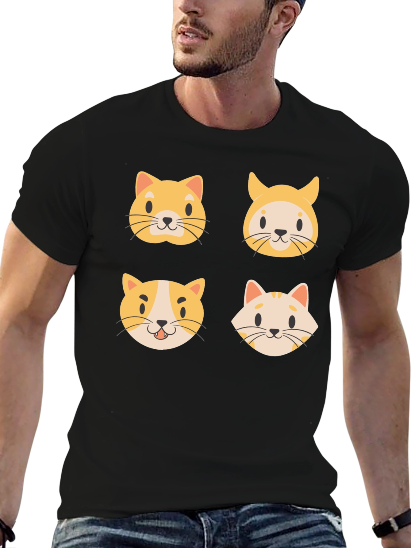 Black Cute Cat Faces Black T-Shirt view 6