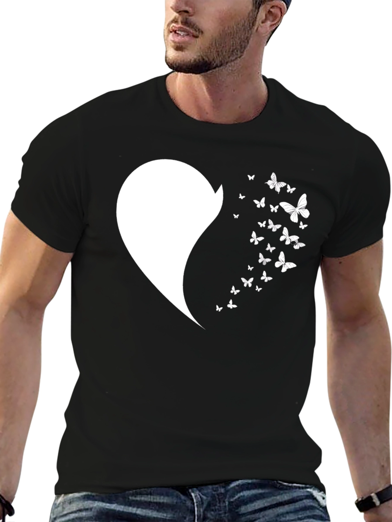 Black Butterfly Heart Graphic Tee - Black view 6