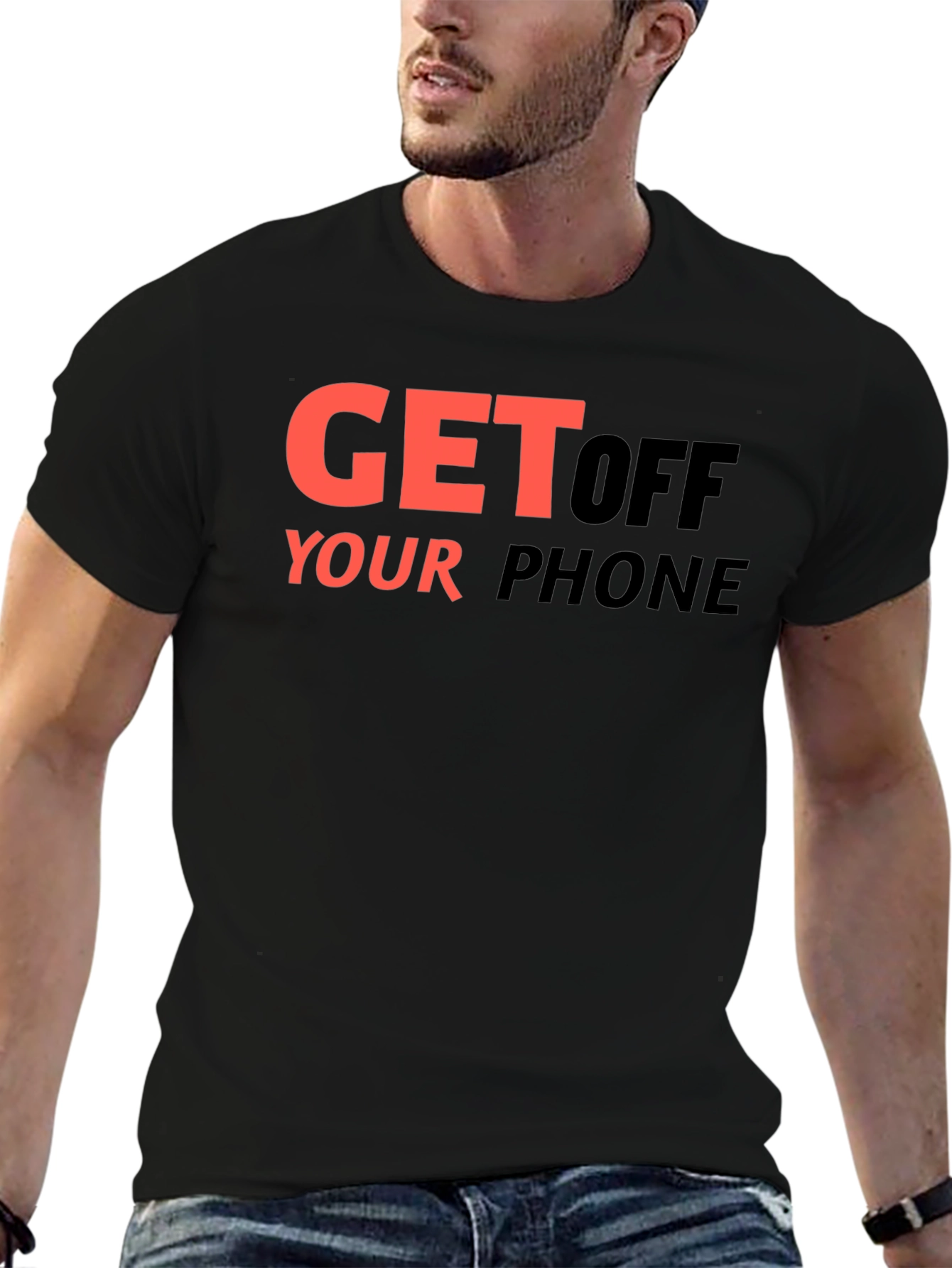 Black Get Off Your Phone Graphic Tee - Black view 6