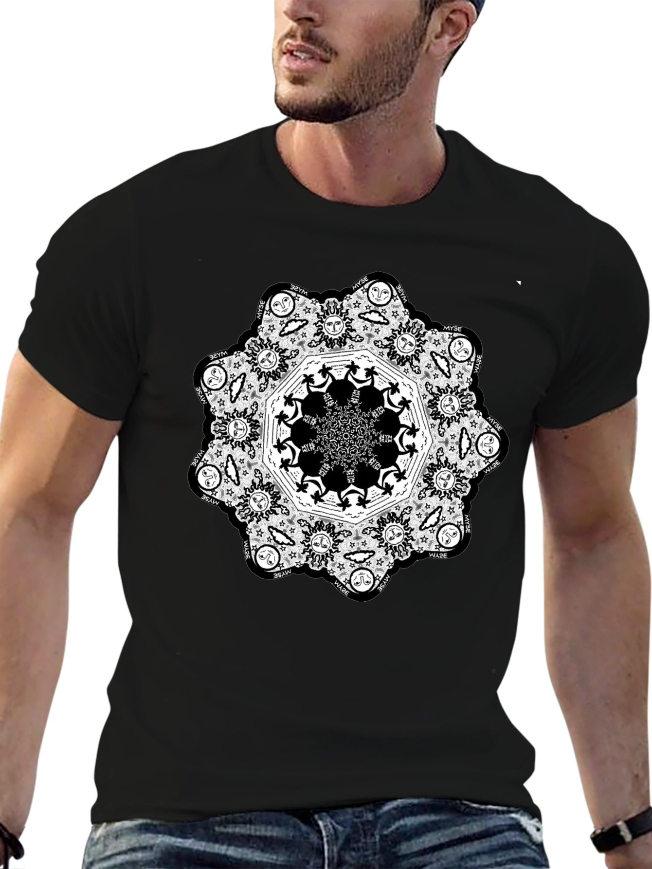 Black Mandala Graphic Black T-Shirt view 6