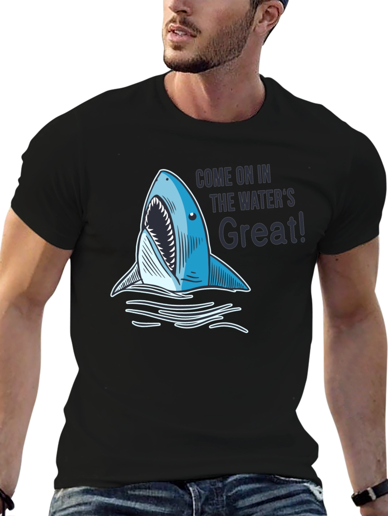 Black Shark Attack T-Shirt - "The Water's Great!" view 6