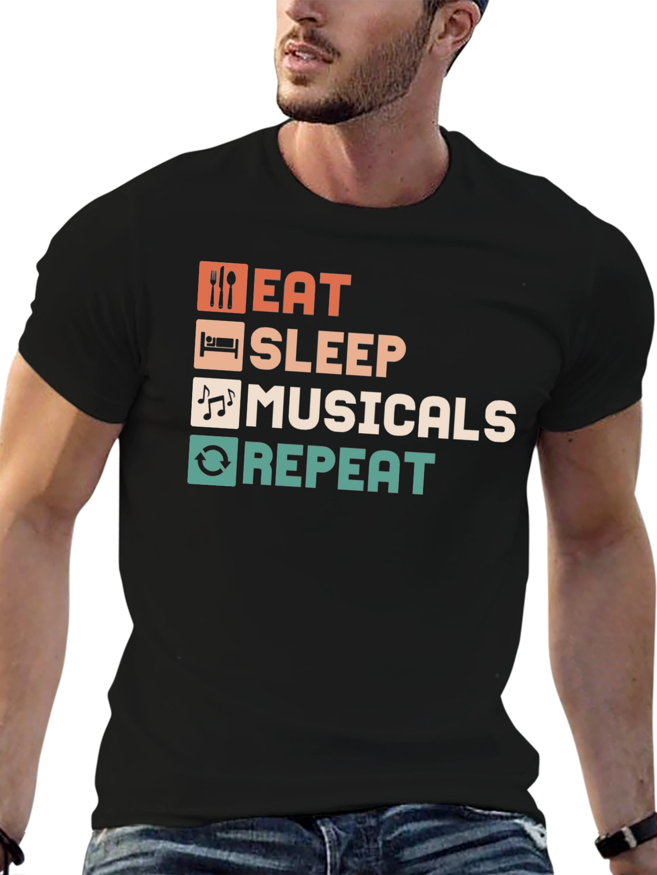Black Eat Sleep Musicals Repeat T-Shirt view 6