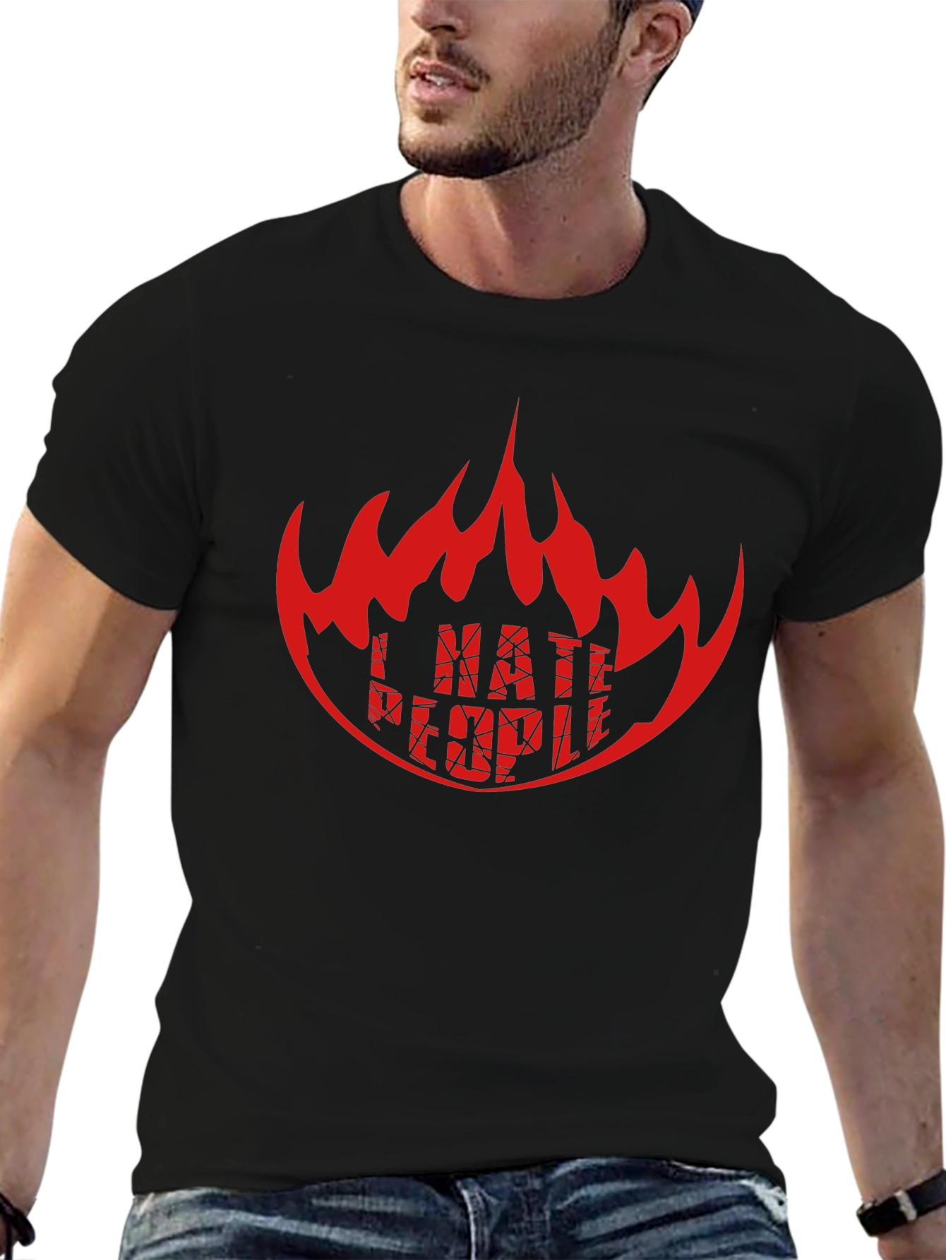 Black I HATE PEOPLE Graphic Tee - Black Crew Neck T-Shirt view 6