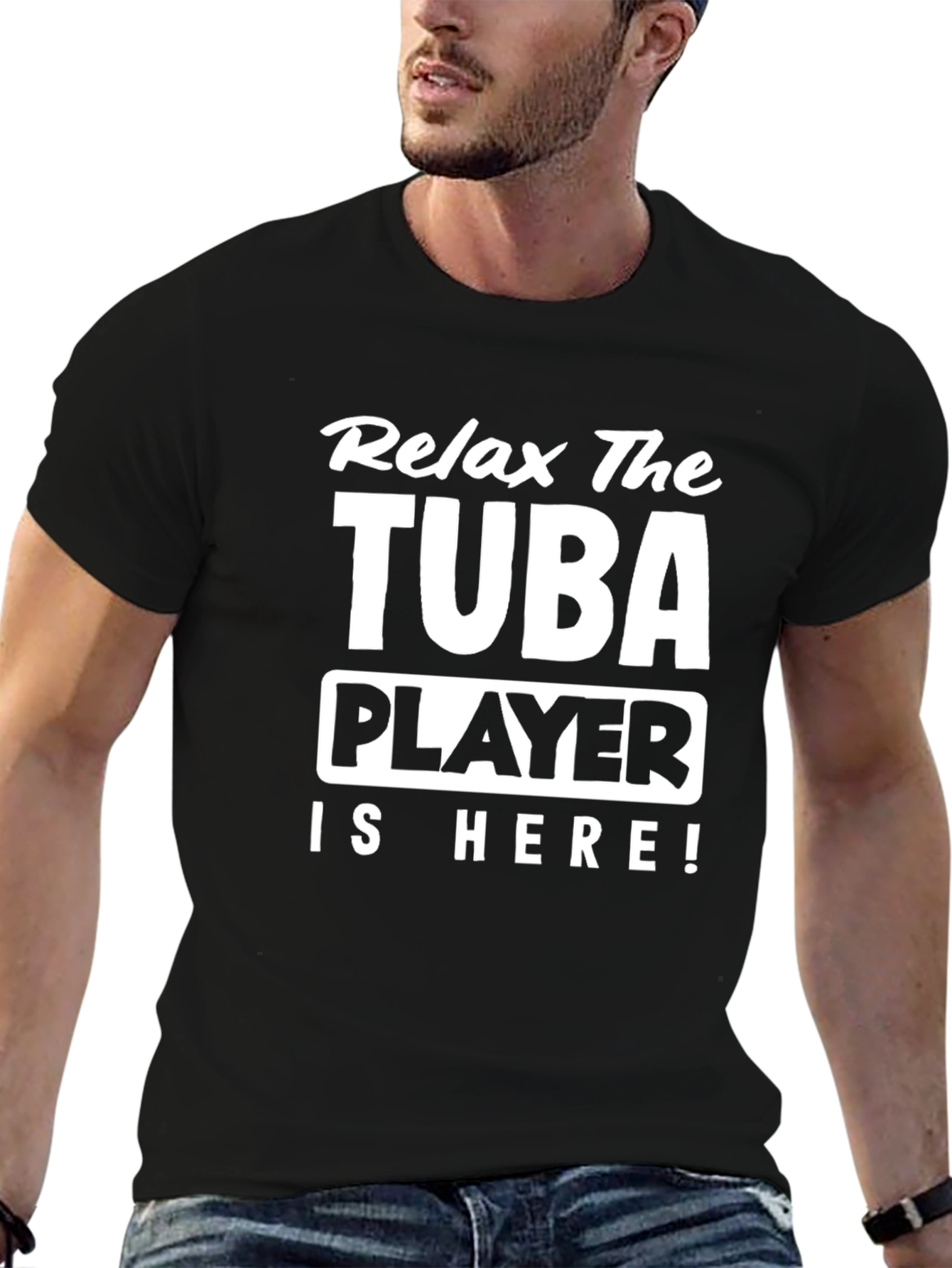 Black Relax The Tuba Player Is Here! Black Tee view 6