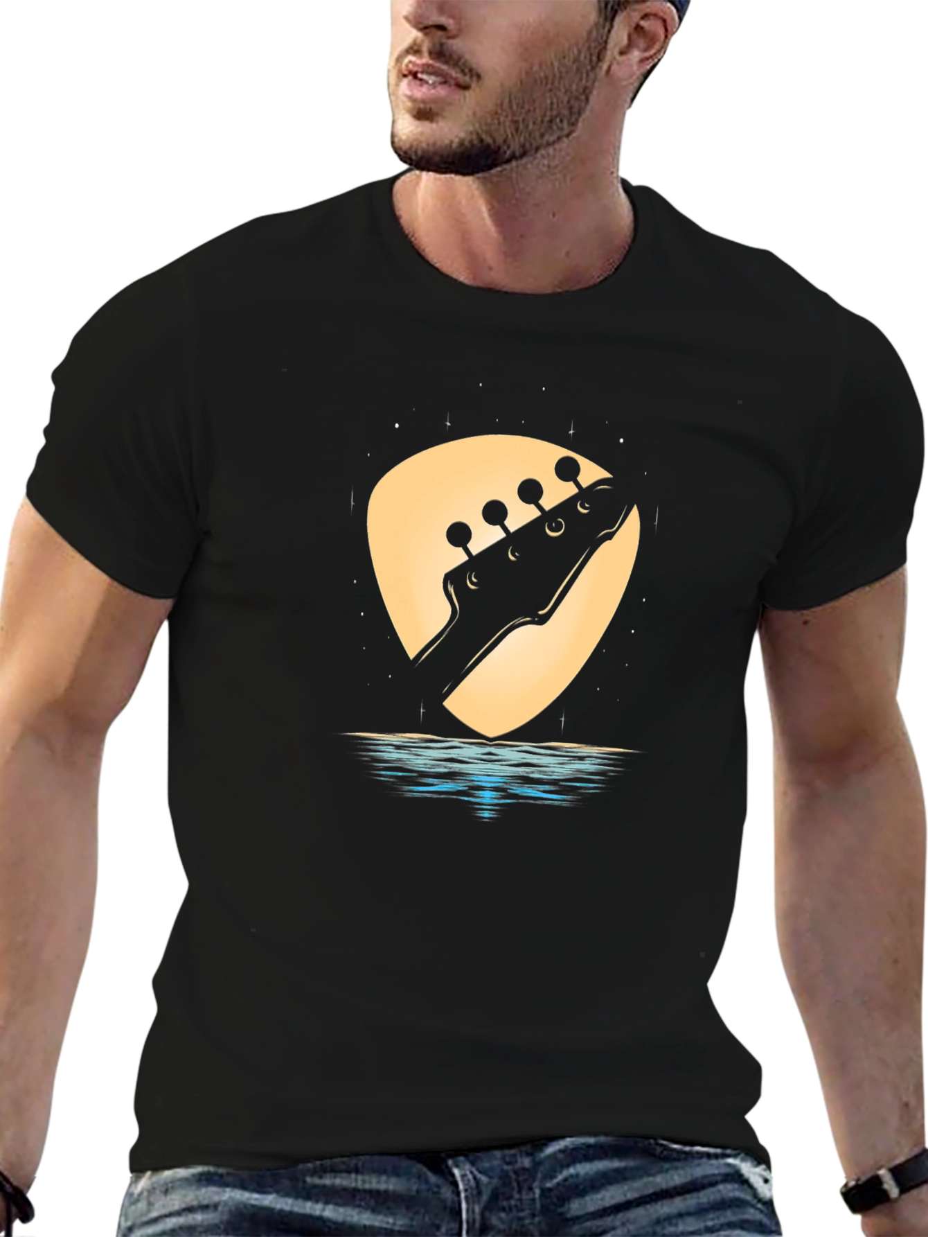 Black Guitar Headstock Lake Graphic Tee view 6