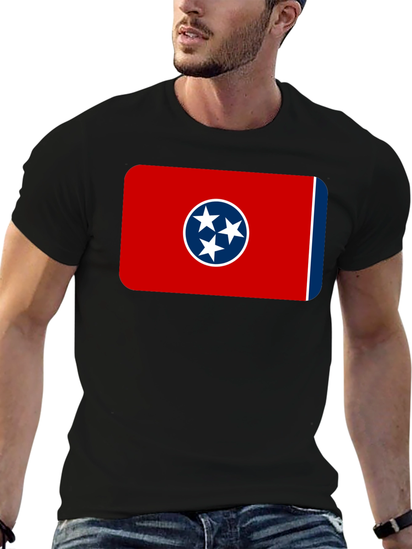 Black Tennessee Flag T-Shirt -  Black Crew Neck Tee view 6