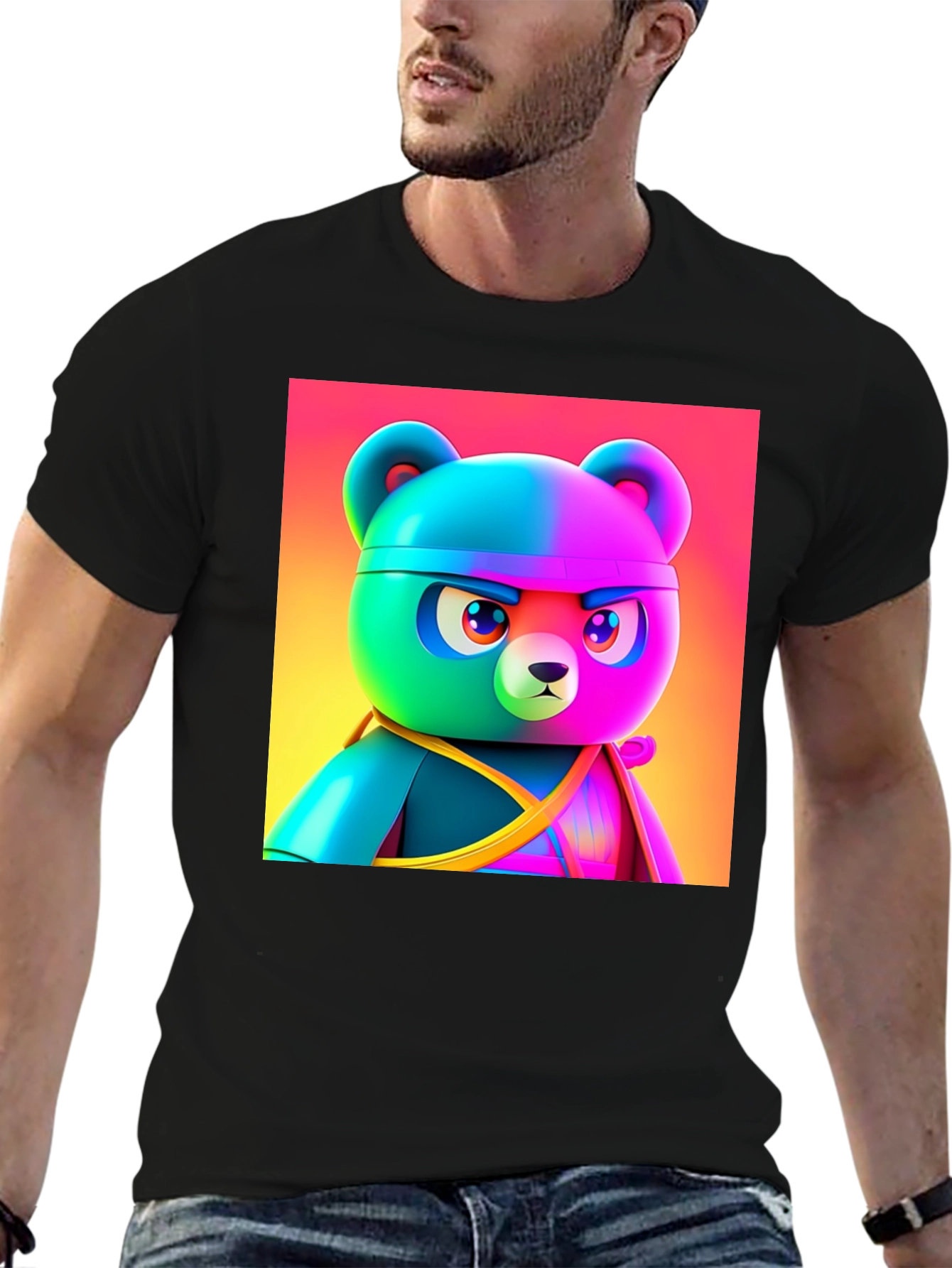 Black Cool Cartoon Bear T-Shirt view 6