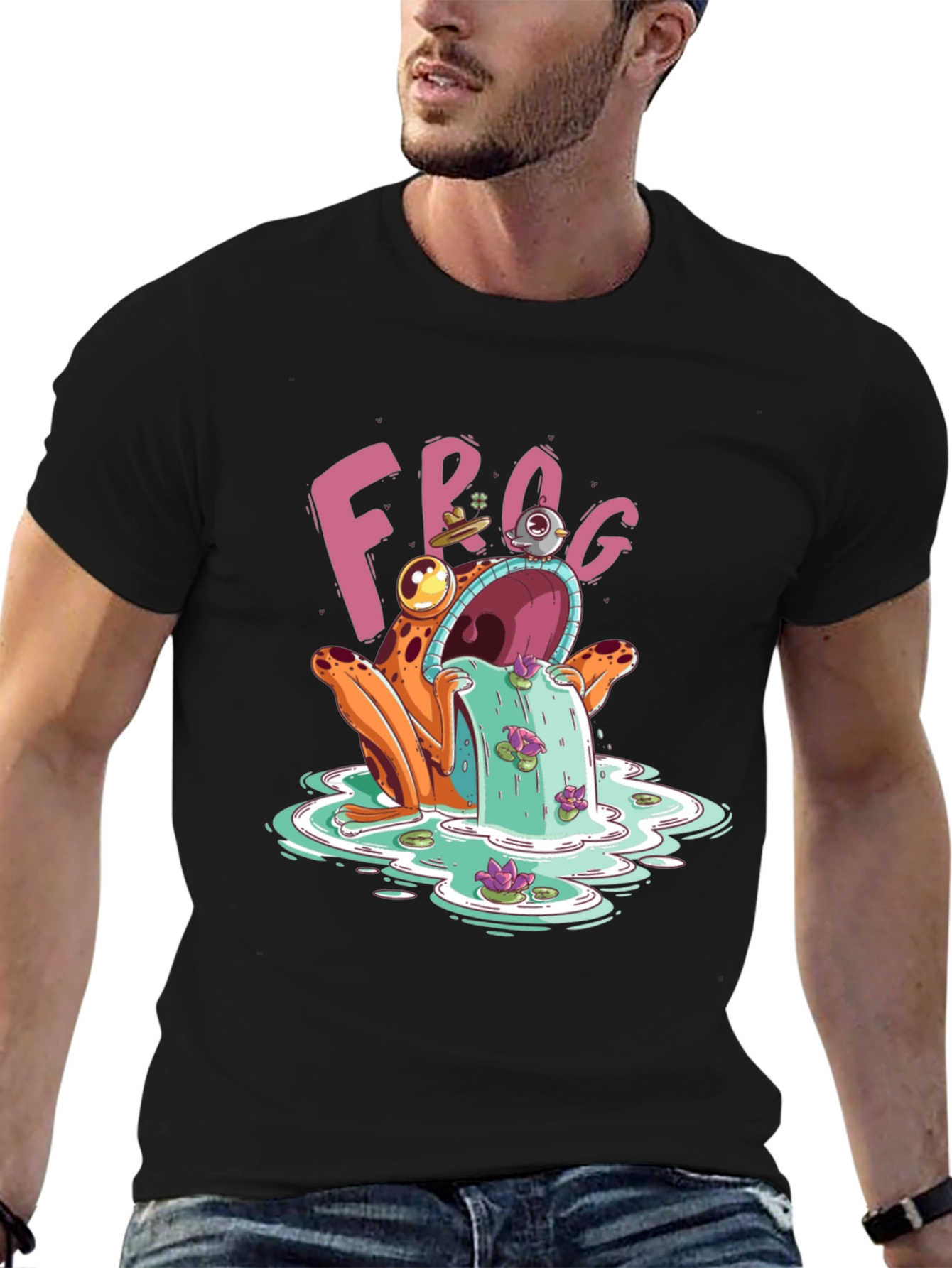 Black Frog Water Fountain T-Shirt view 6