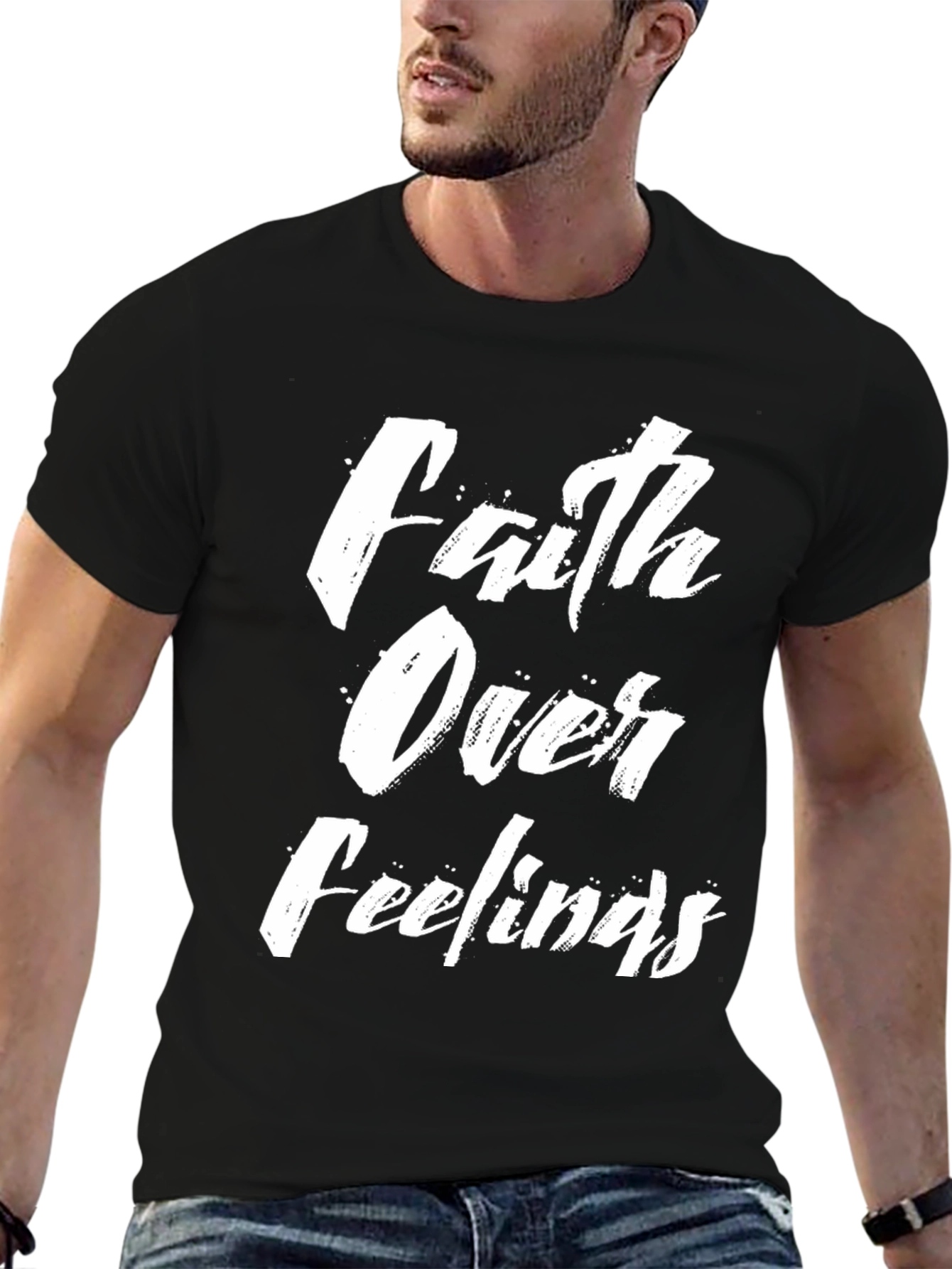 Black Faith Over Feelings Graphic Tee view 6