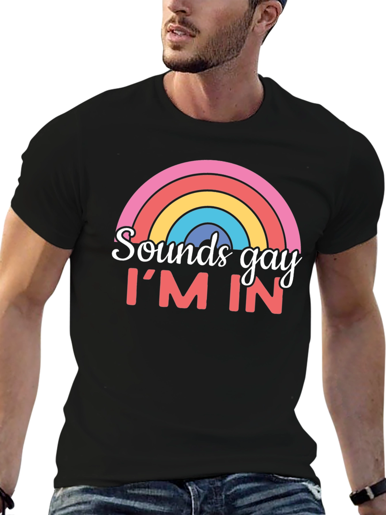 Black Sounds Gay I'm In T-Shirt Rainbow Graphic Tee view 6