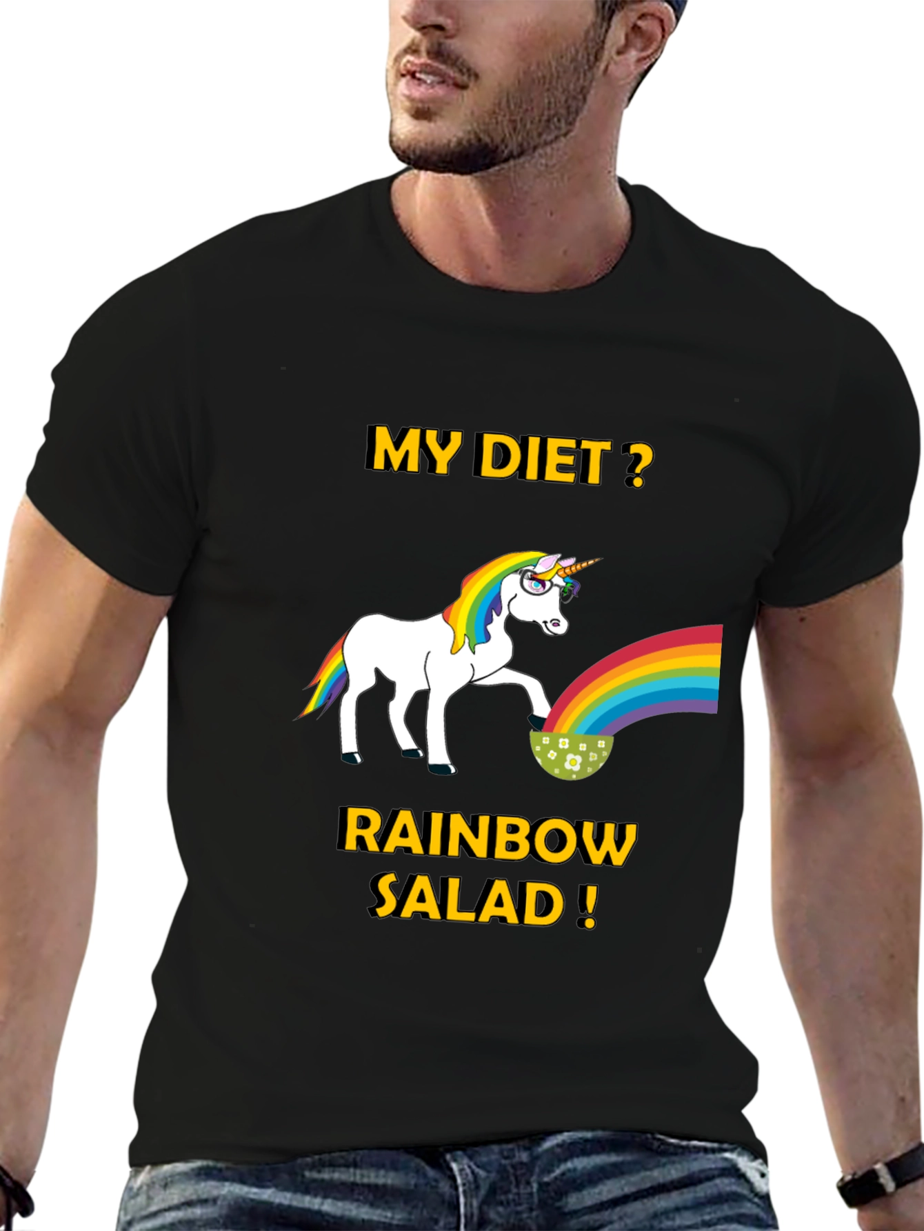 Black Unicorn Rainbow Salad Diet T-Shirt view 6