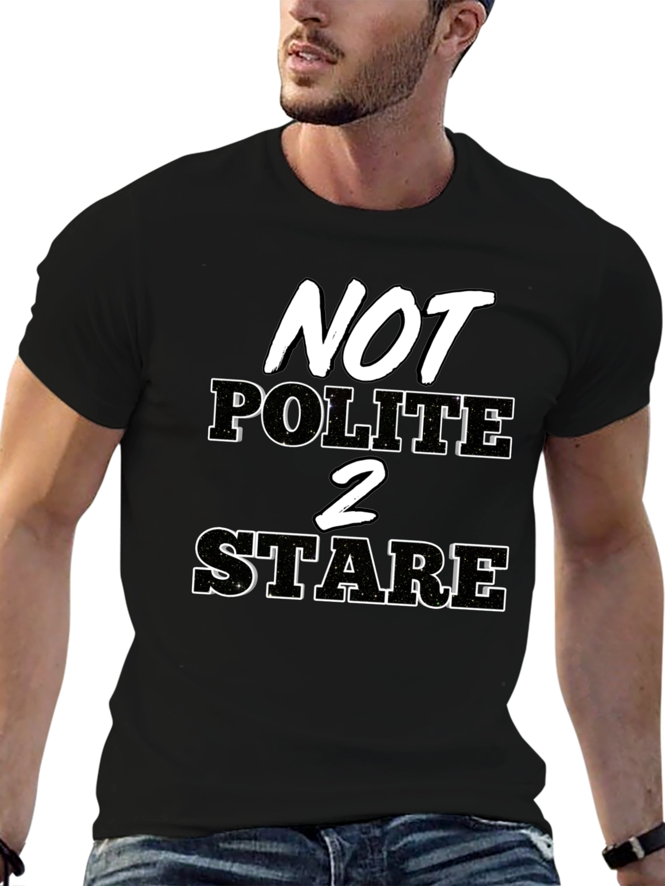 Black Not Polite to Stare Graphic Tee - Black Cotton Blend view 6