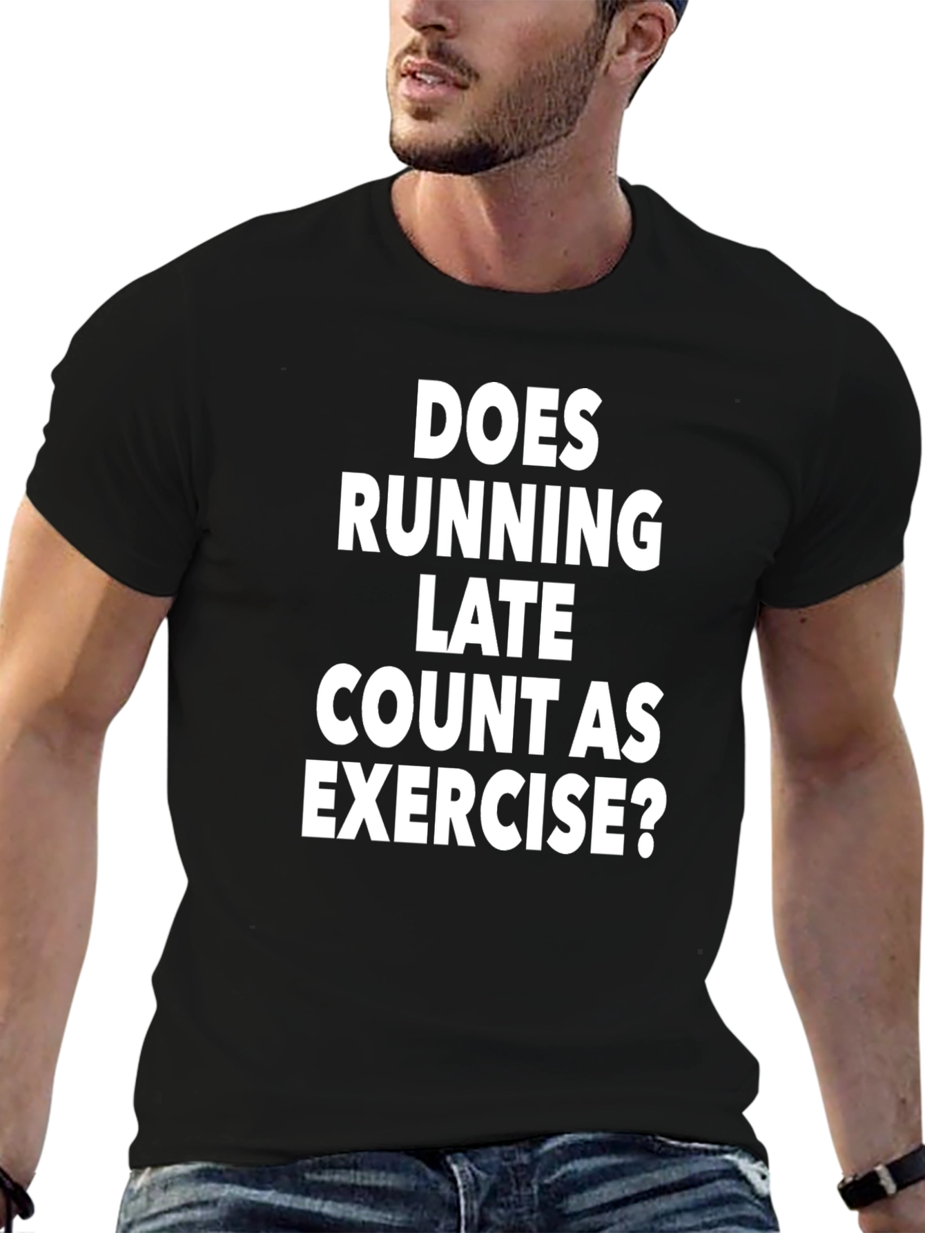 Black Funny Running Late Exercise T-Shirt view 6