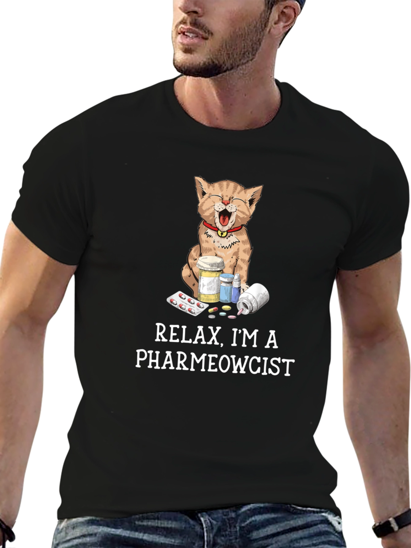 Black Pharmewcist Cat T-Shirt - Funny Veterinarian Tee view 6