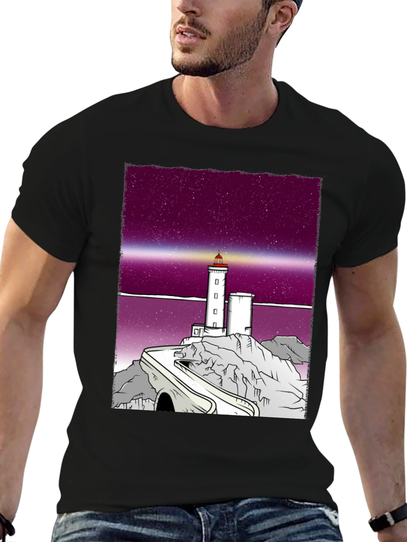 Black Lighthouse Graphic Tee - Unique Design, Comfortable Fit view 6
