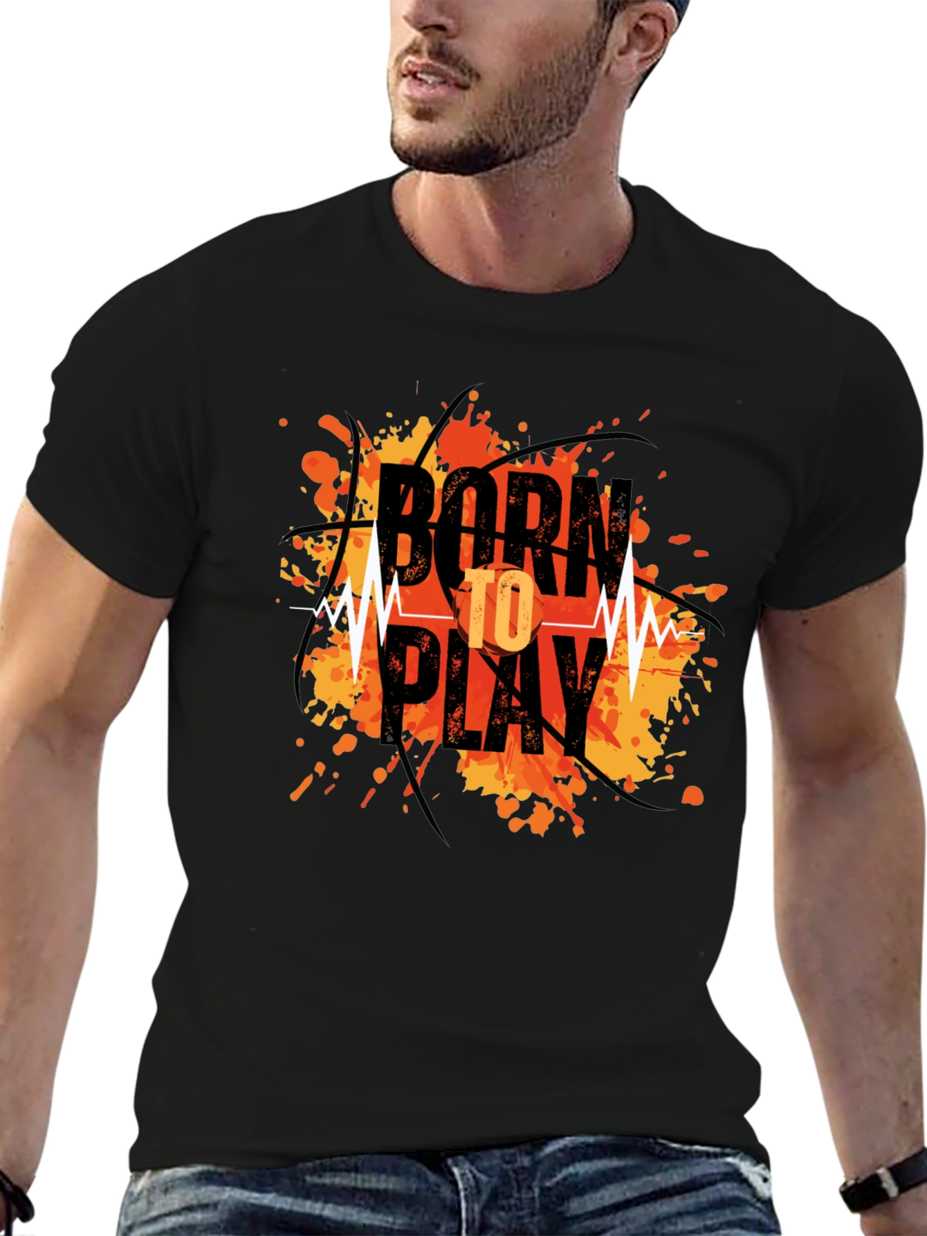 Black Born To Play Graphic Tee - Black Cotton Blend view 6