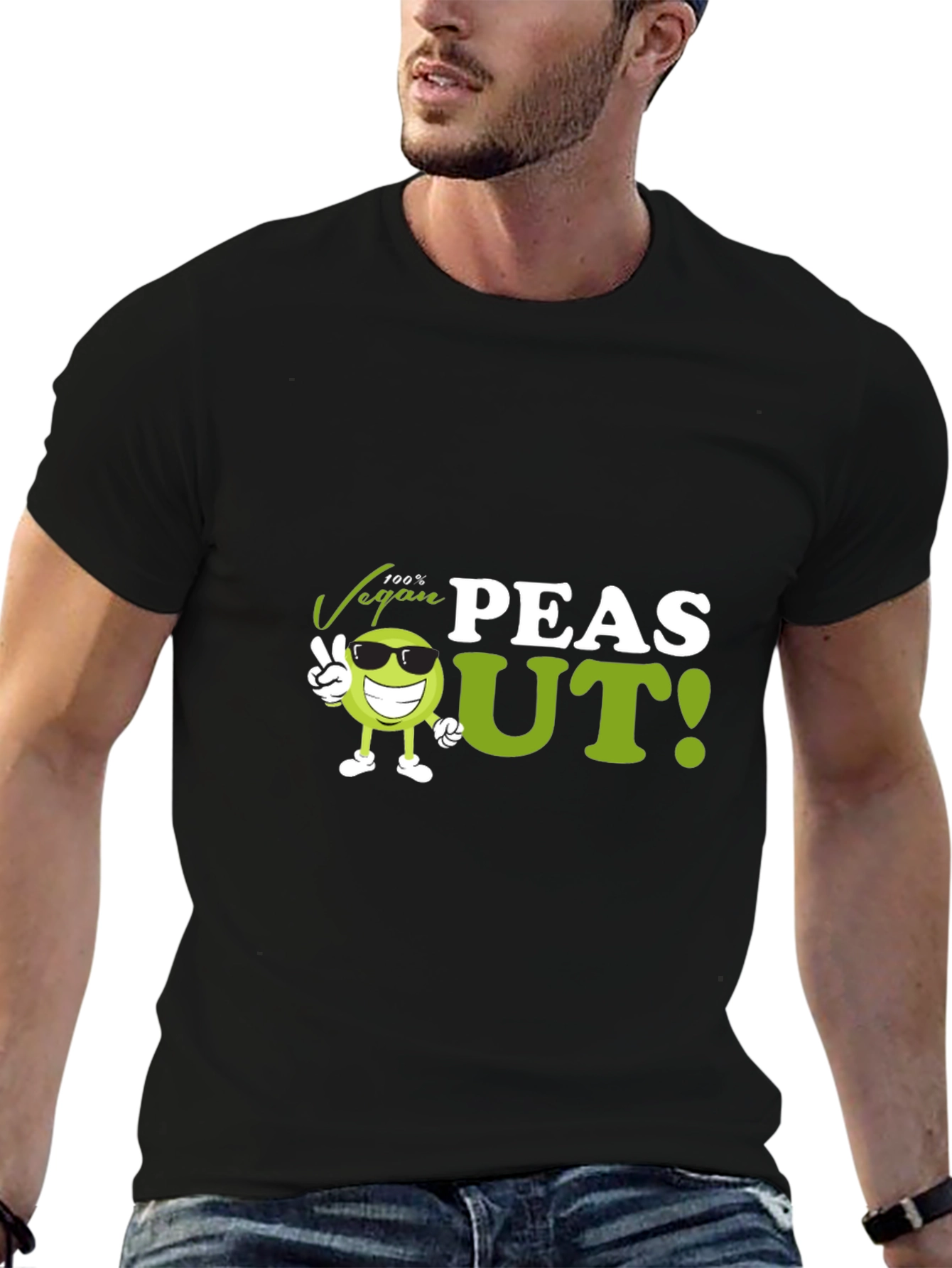 Black Vegan Peas Out T-Shirt - Funny Plant Based Tee view 6
