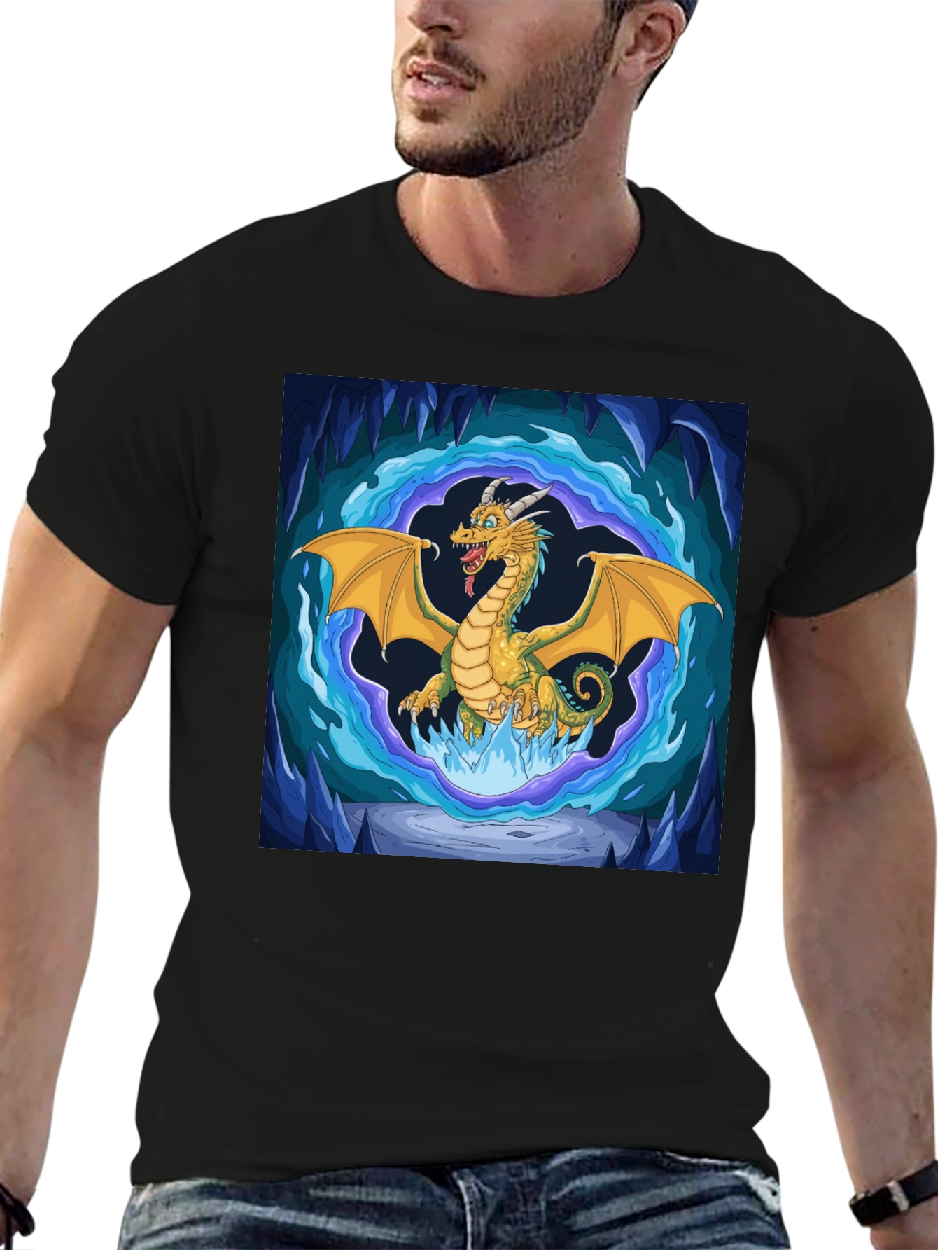 Black Dragon Graphic Tee - Fantasy Art Black T-Shirt view 6