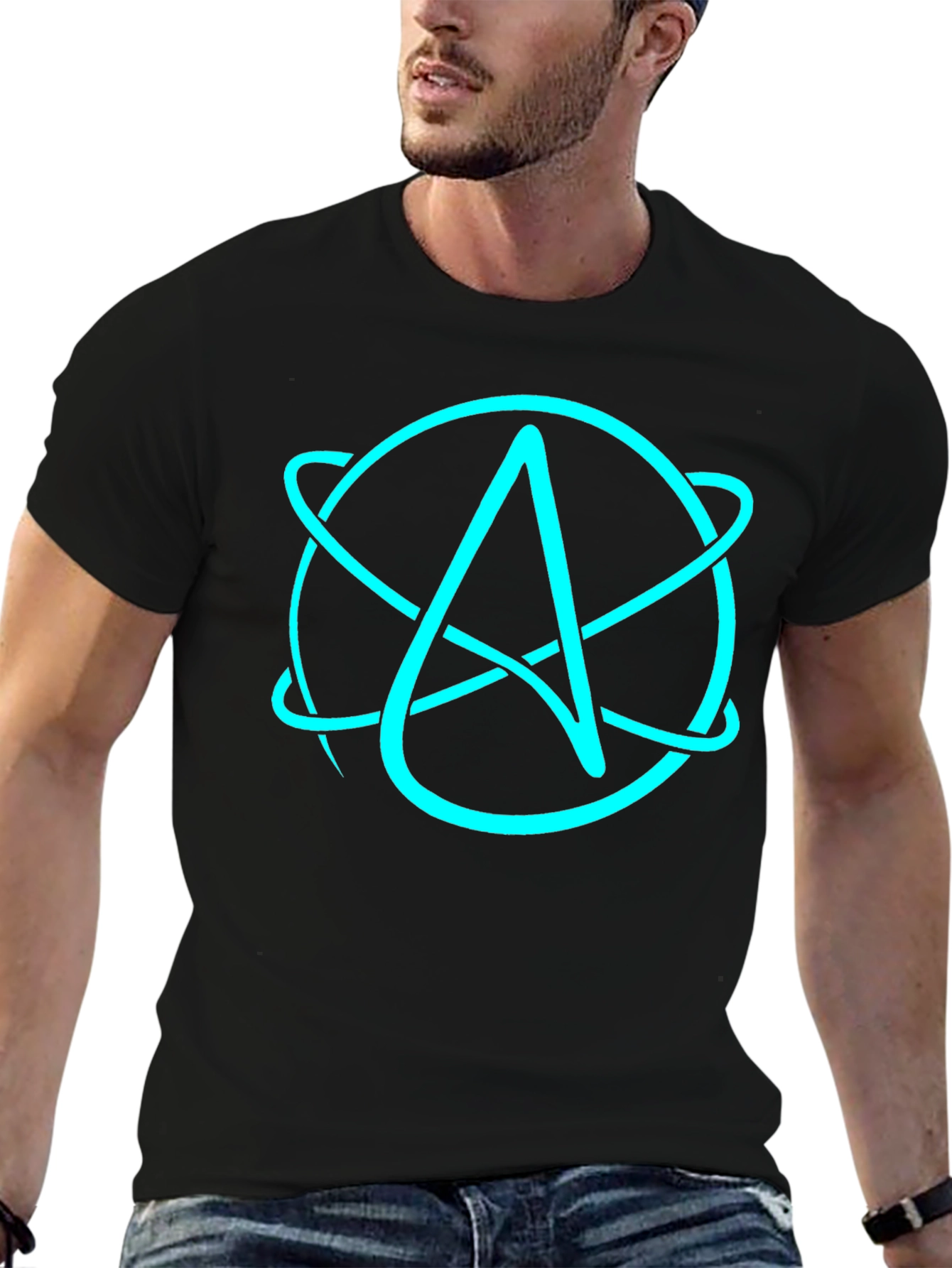 Black Atheist Atom Symbol Black T-Shirt view 6