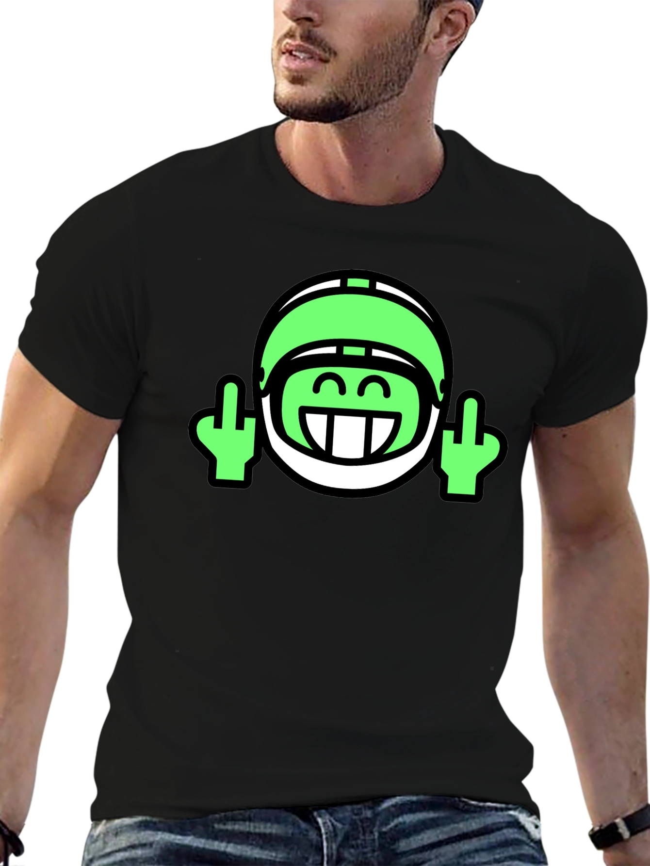 Black Black T-Shirt with Football Helmet Emoji Design view 6