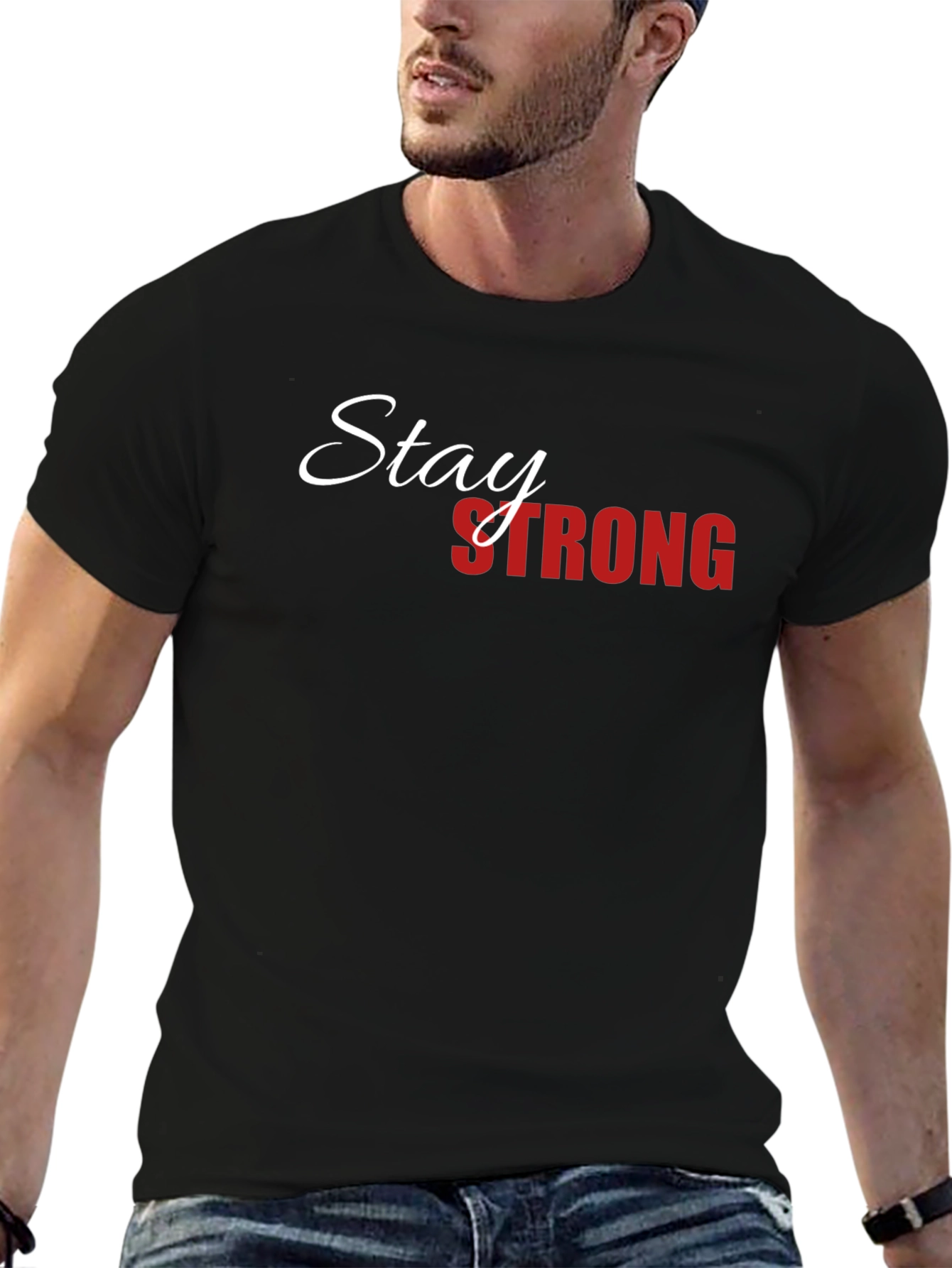 Black Stay Strong Graphic T-Shirt - Black view 6