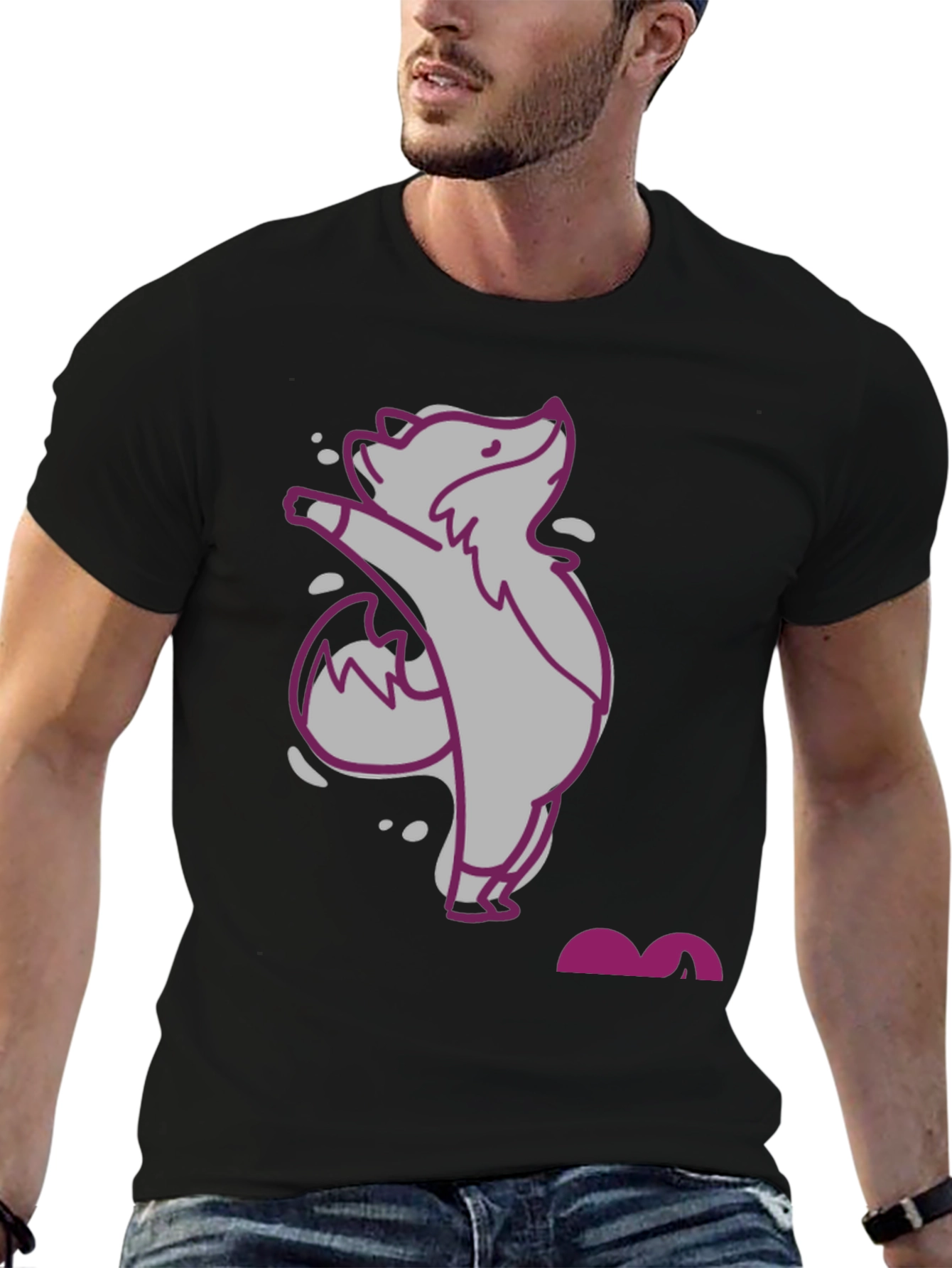 Black Cute Cartoon Fox Graphic Tee - Unisex view 6