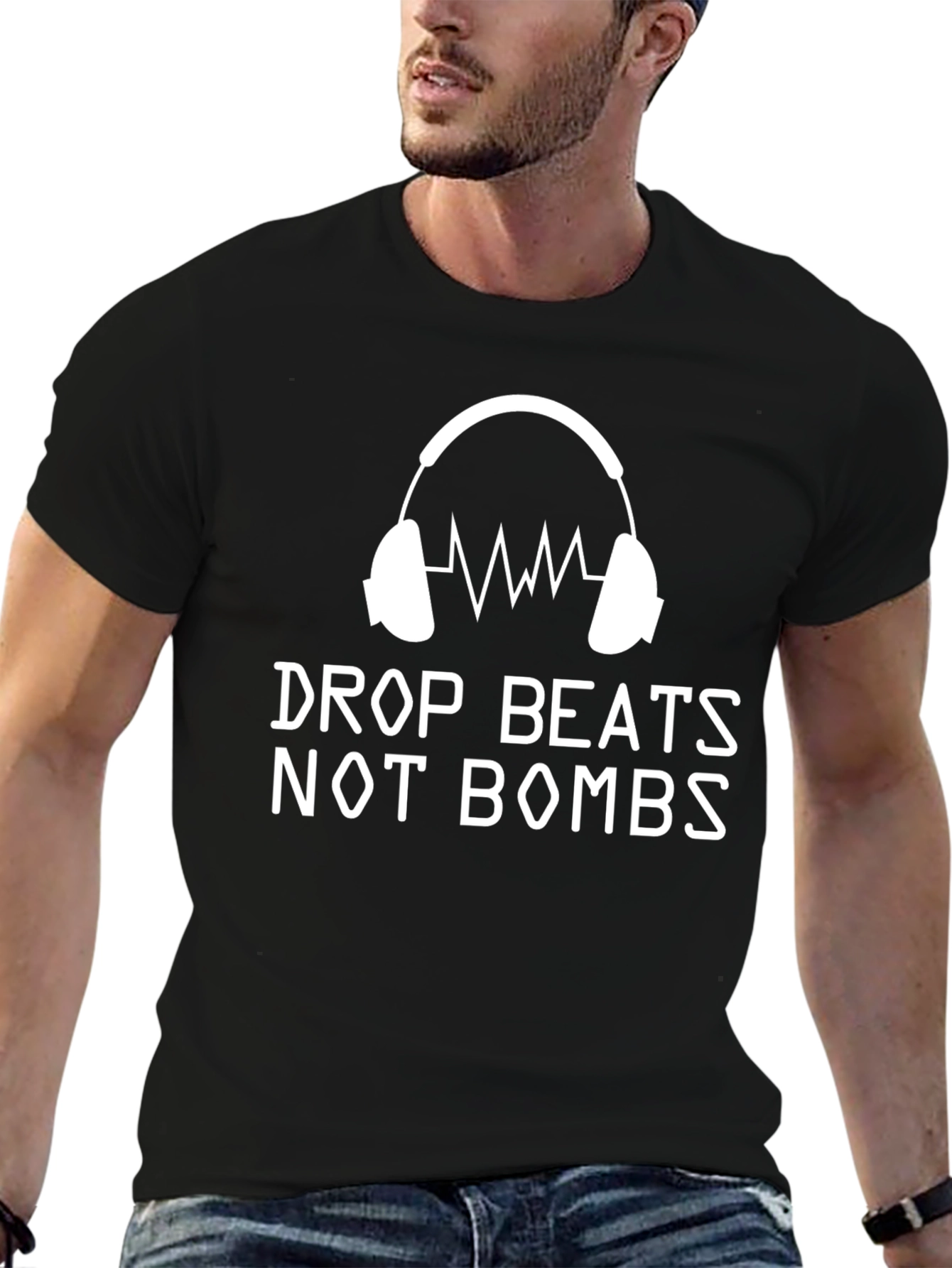 Black Drop Beats Not Bombs Graphic Tee view 6