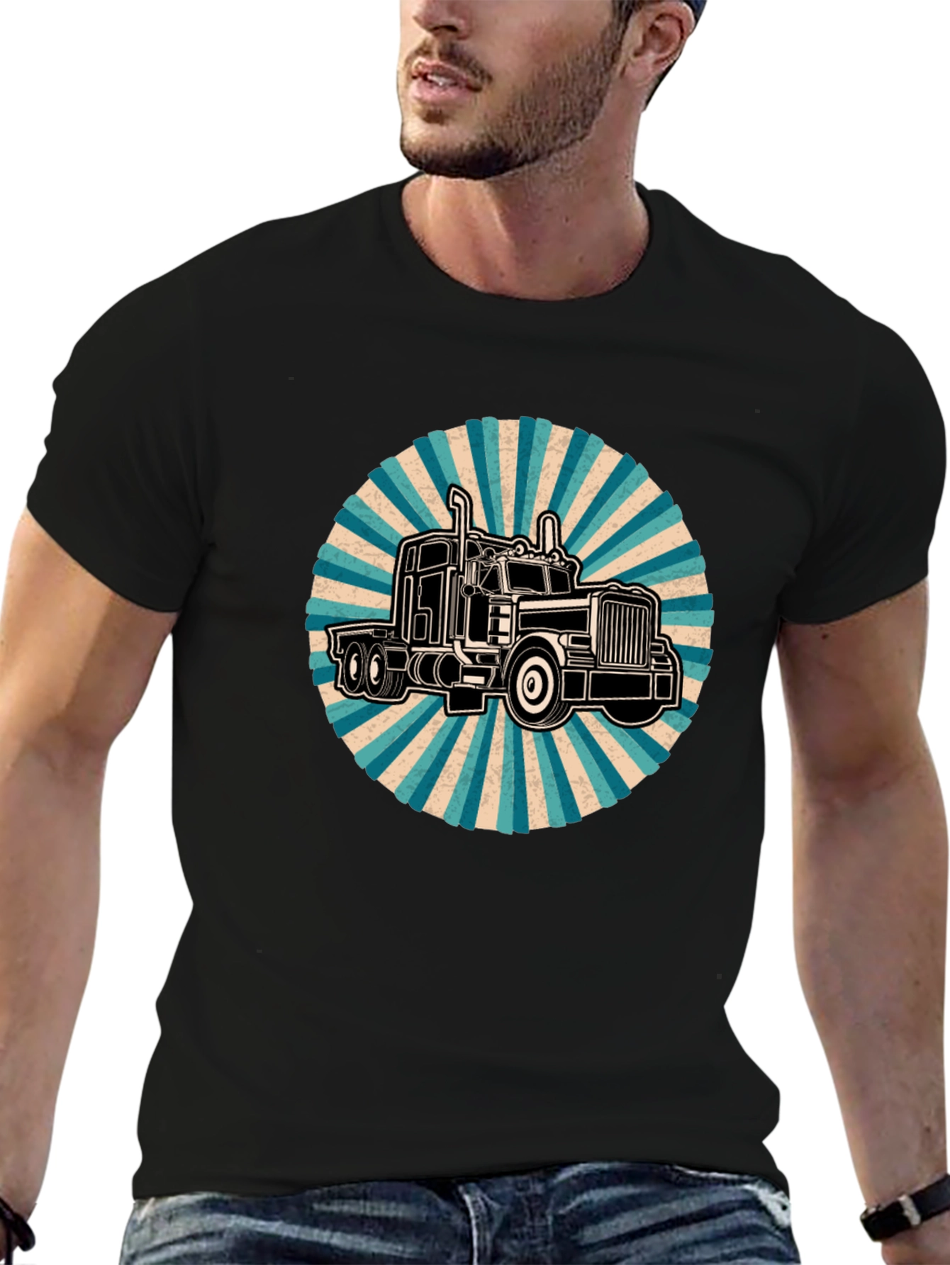 Black Trucker Tee - Retro Style Black T-Shirt view 6