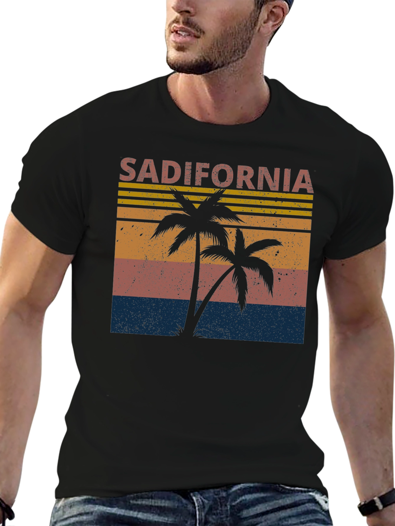 Black Sadifornia Palm Tree Retro Graphic T-Shirt view 6