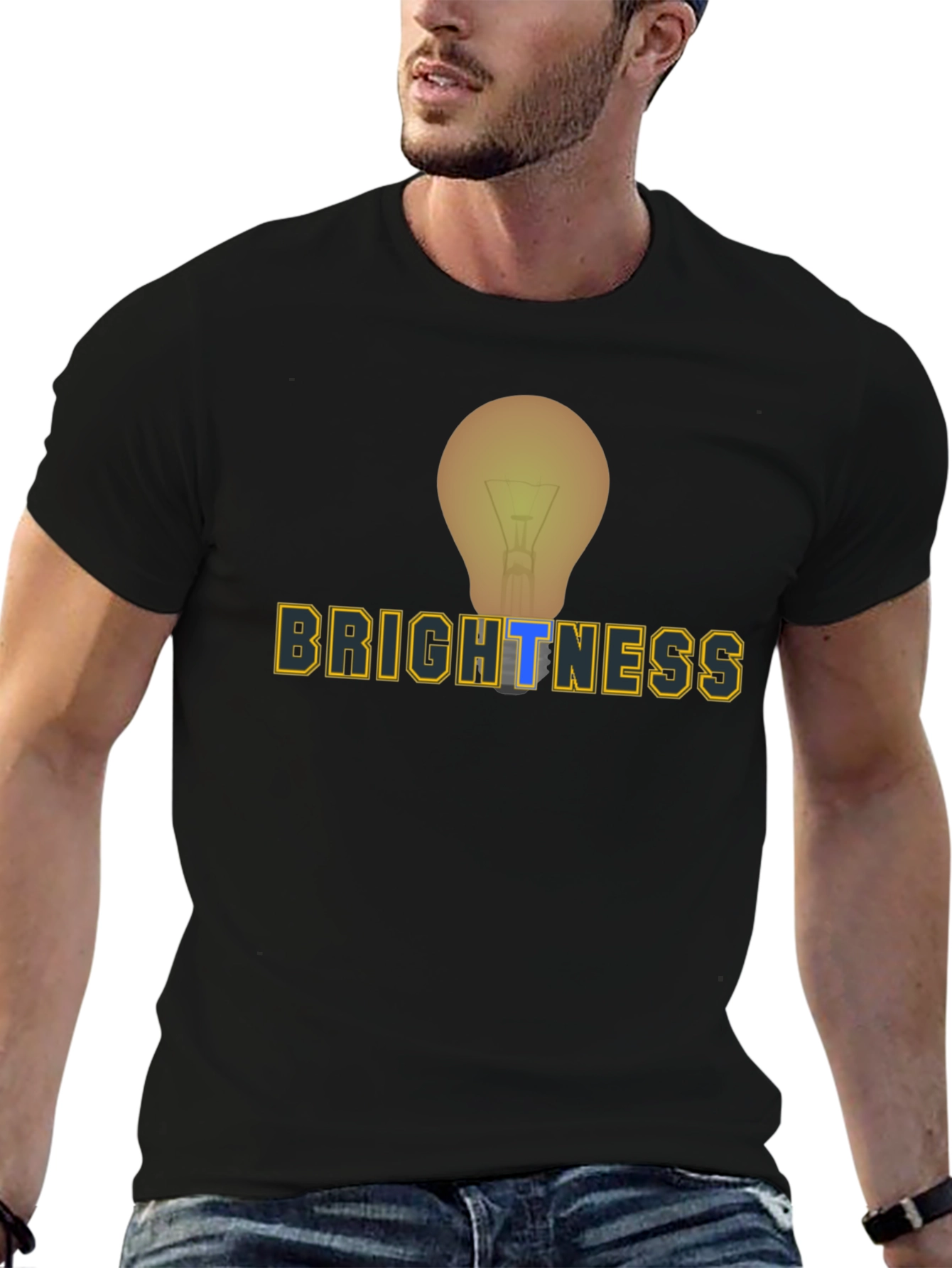 Black Brightness Lightbulb Graphic Tee - Mens Black T-Shirt view 6