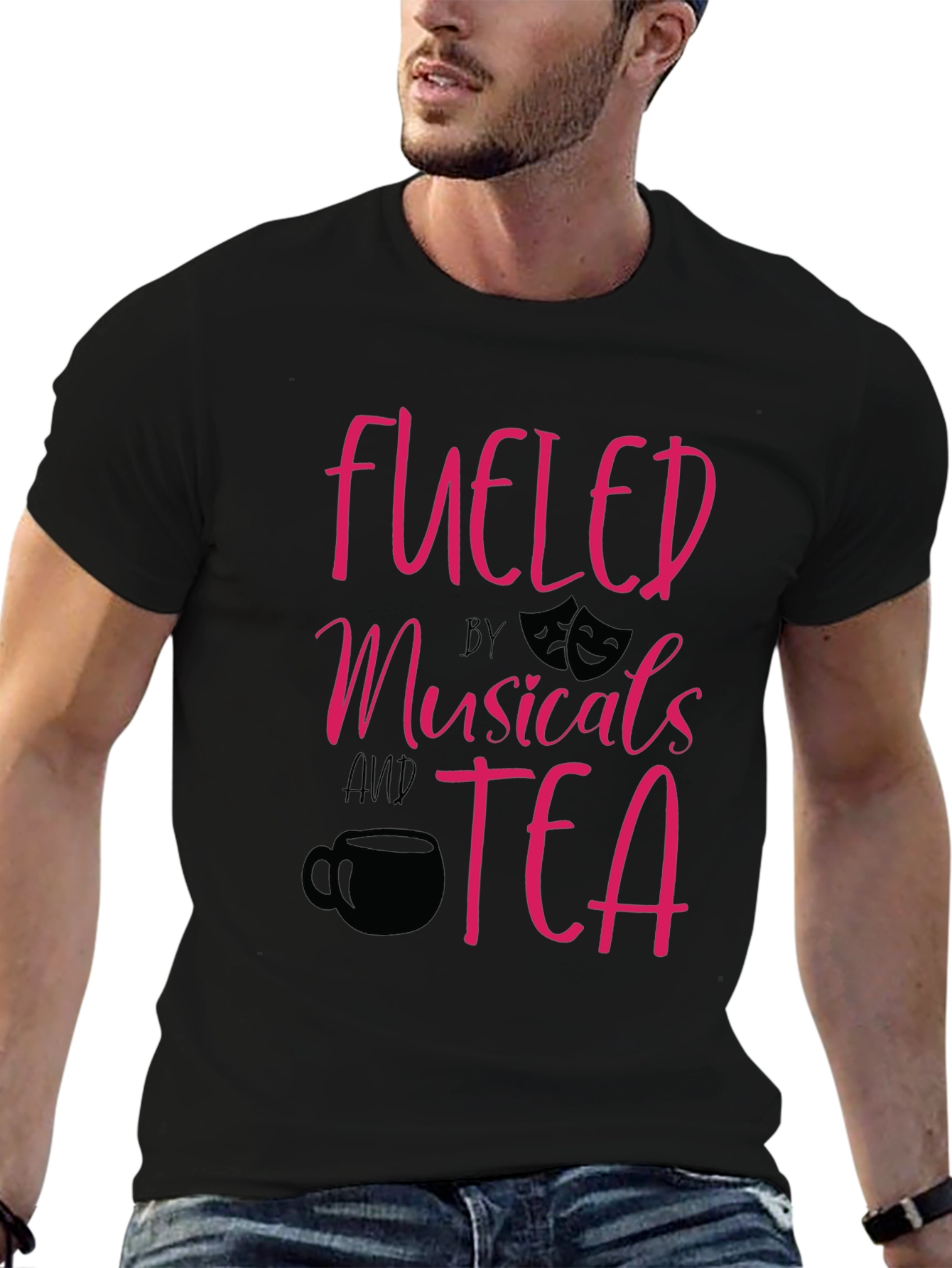 Black Fueled by Musicals and Tea Graphic T-Shirt view 6