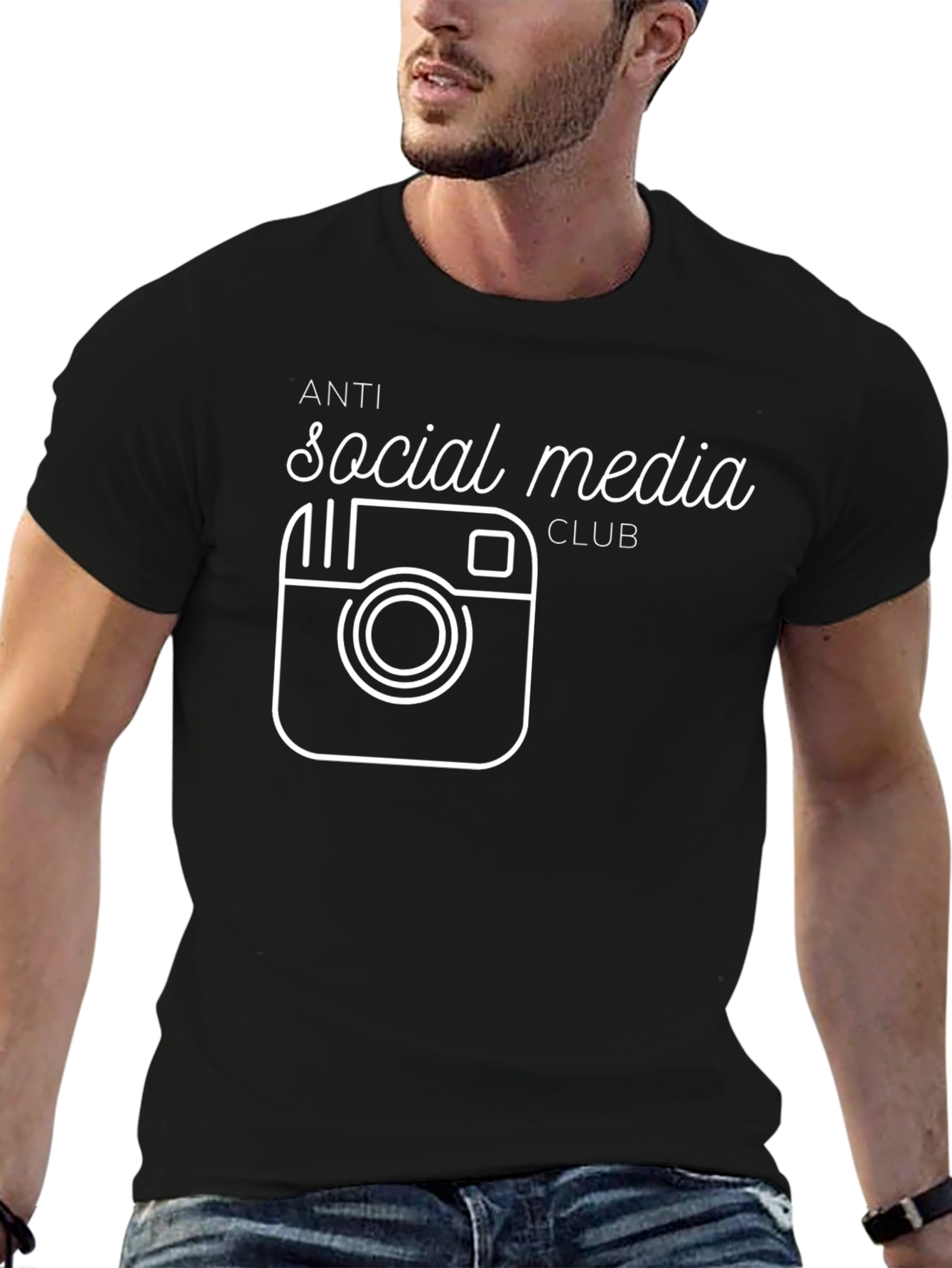 Black Anti Social Media Club Graphic T-Shirt view 6
