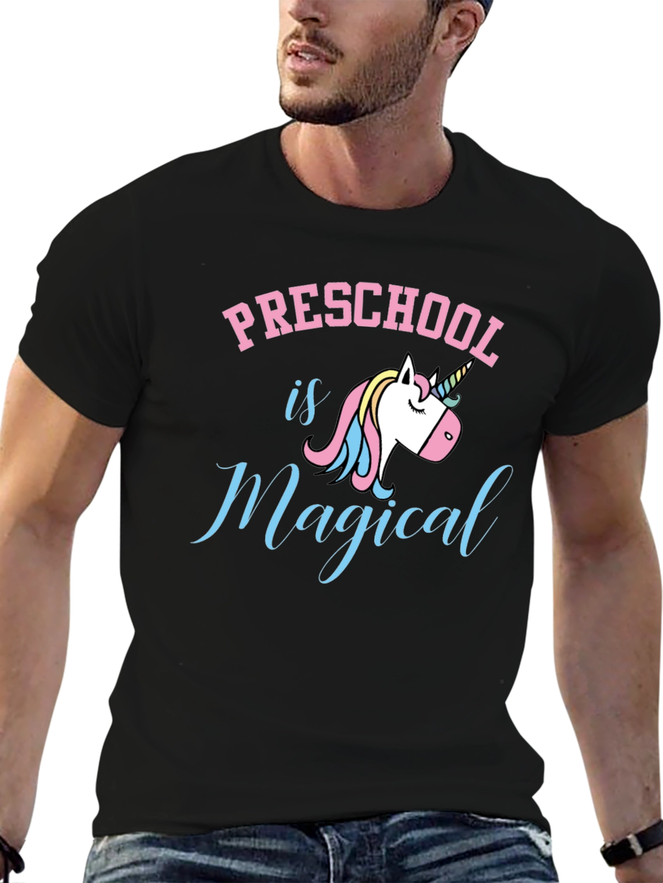 Black Preschool is Magical Unicorn Graphic Tee - Black view 6