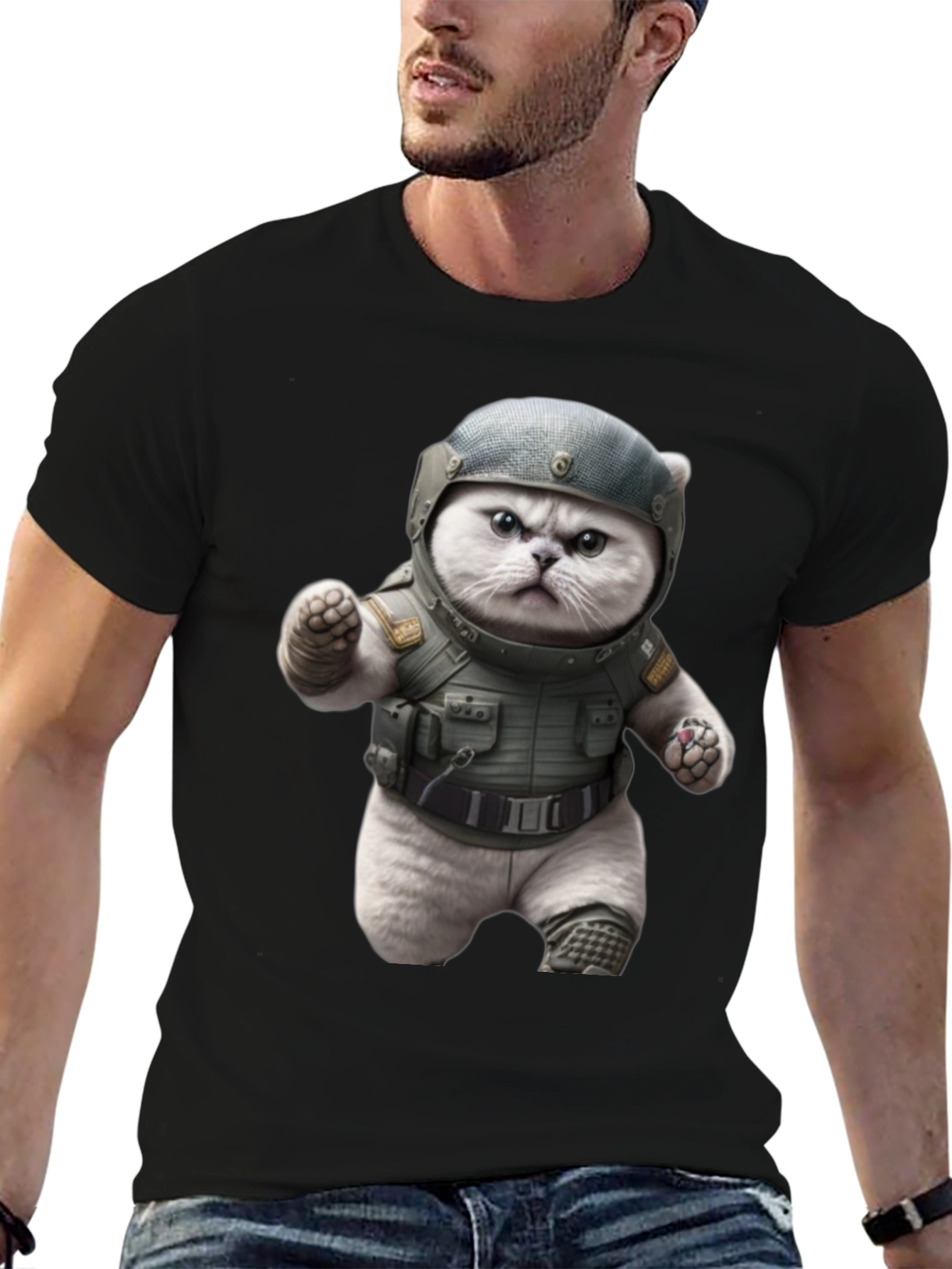 Black Tactical Cat T-Shirt - Military Grade Humor view 6