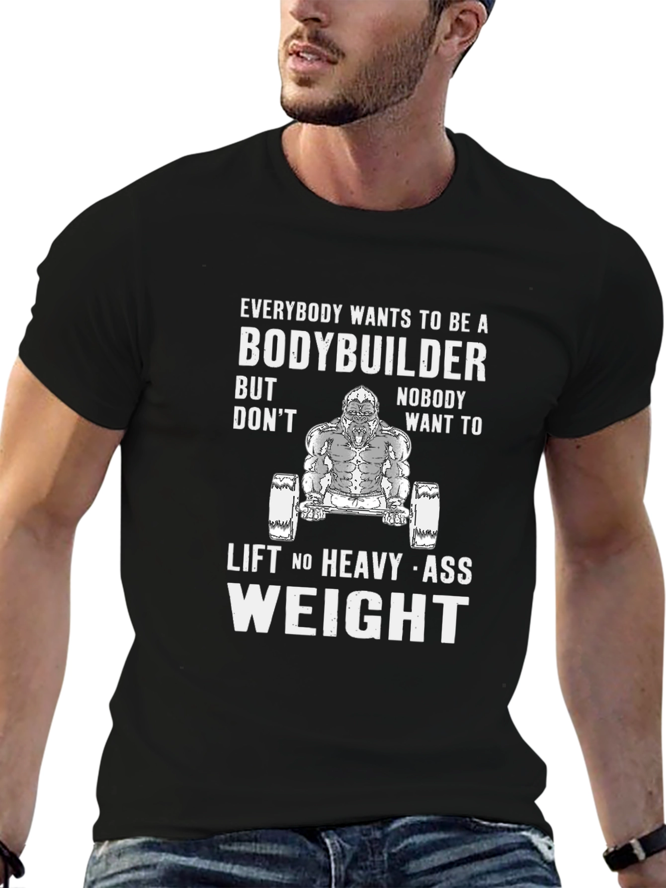Black Bodybuilder Gorilla Graphic T-Shirt - Lift Heavy view 6