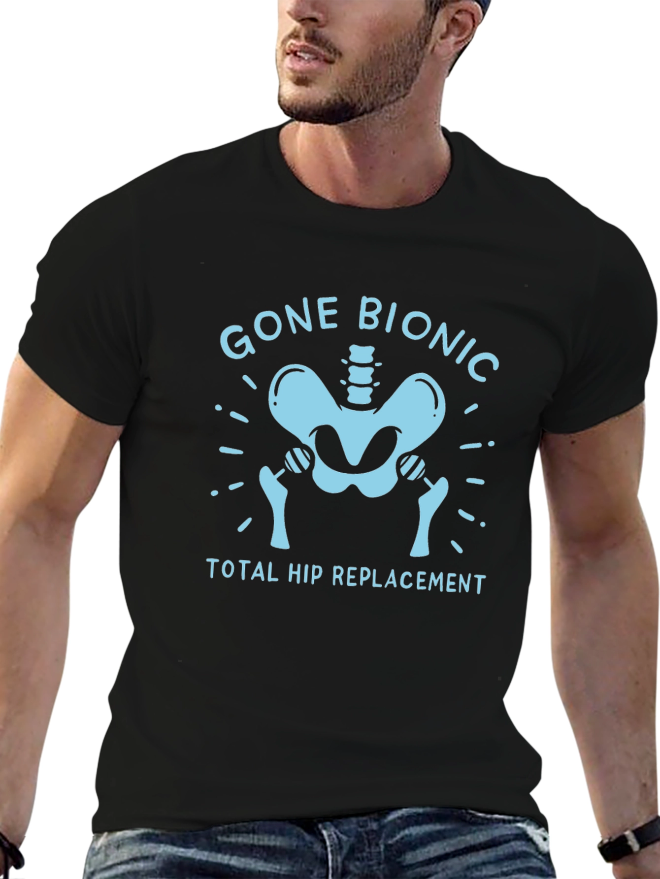 Black Gone Bionic Hip Replacement T-Shirt view 6