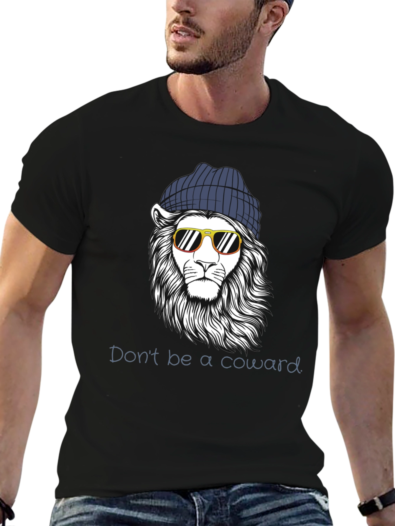 Black Cool Lion Graphic Tee - Don't Be A Coward view 6
