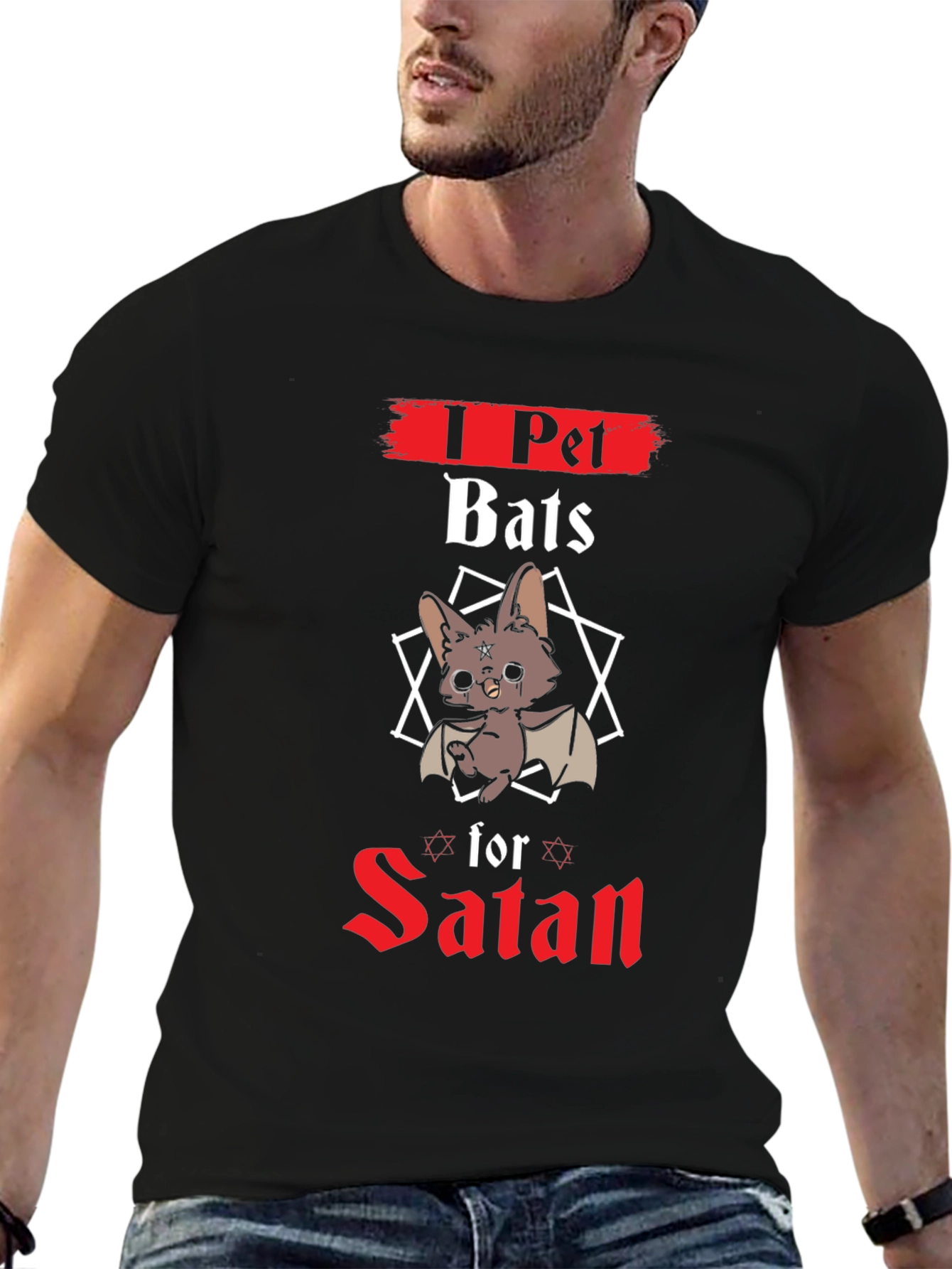 Black I Pet Bats for Satan Graphic Tee view 6
