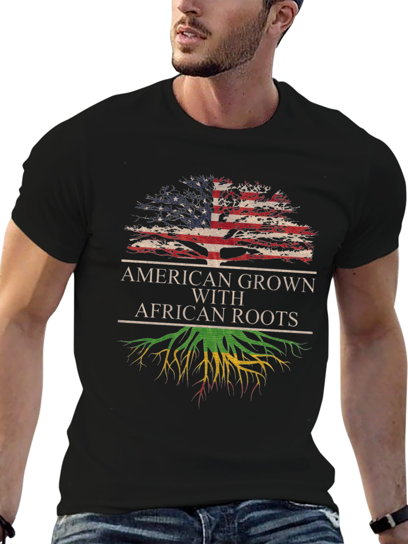 Black American Grown African Roots T-Shirt view 6