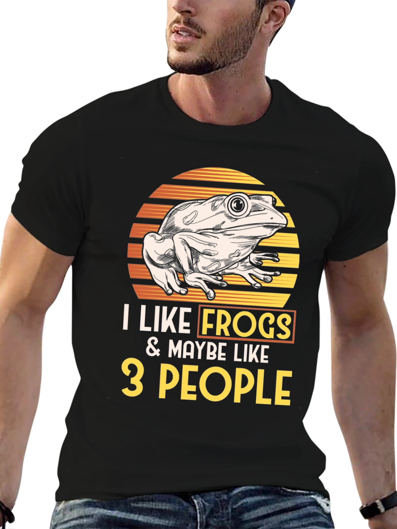 Black I Like Frogs and Maybe Like 3 People T-Shirt view 6