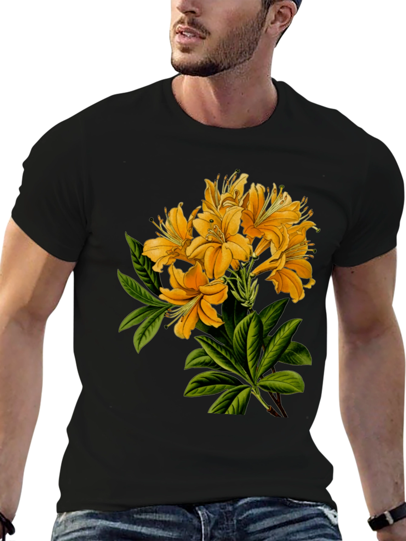 Black Floral Print Crew Neck T-Shirt view 6