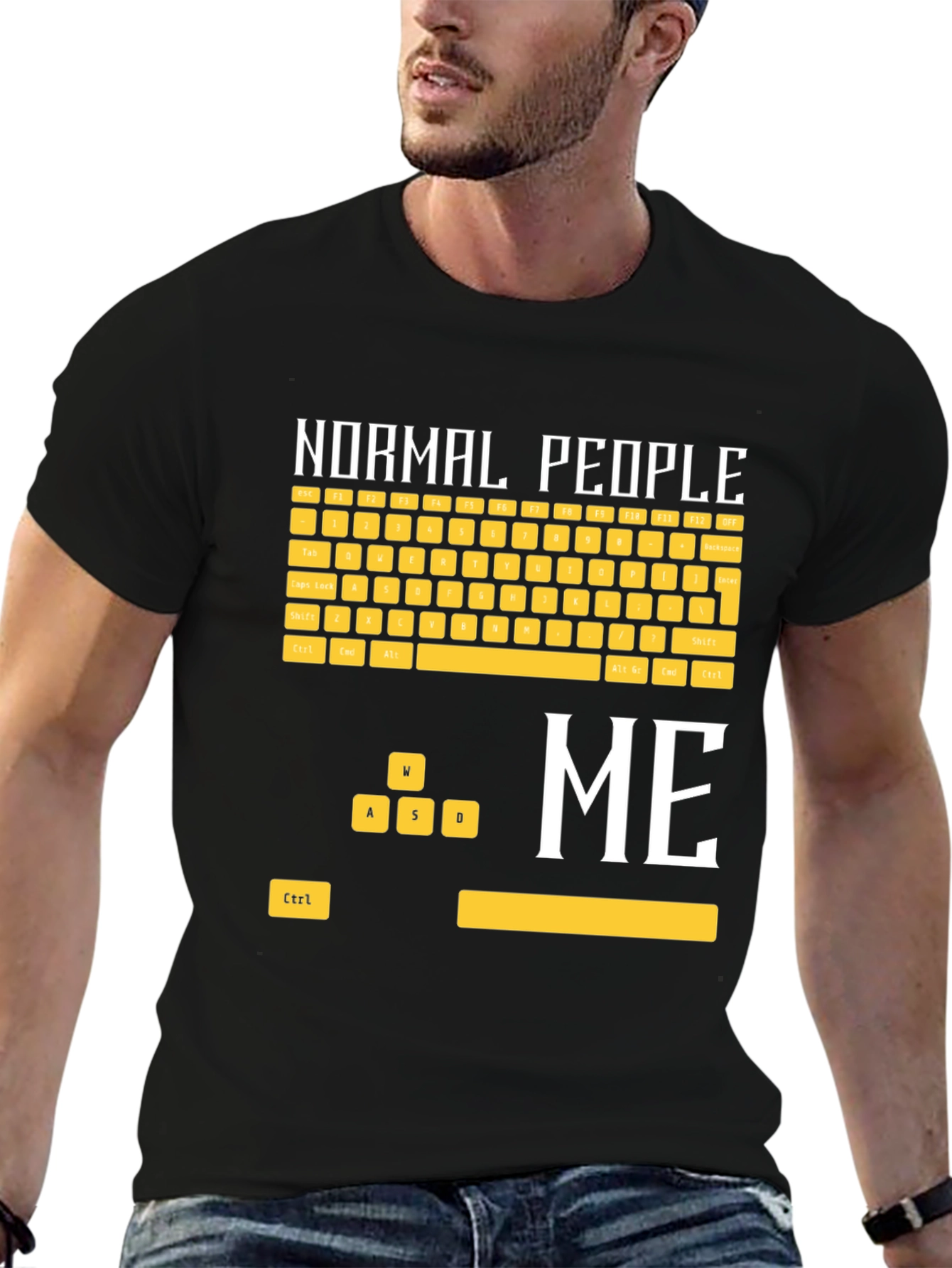 Black Gamer T-Shirt: Normal People vs. Me Keyboard view 6
