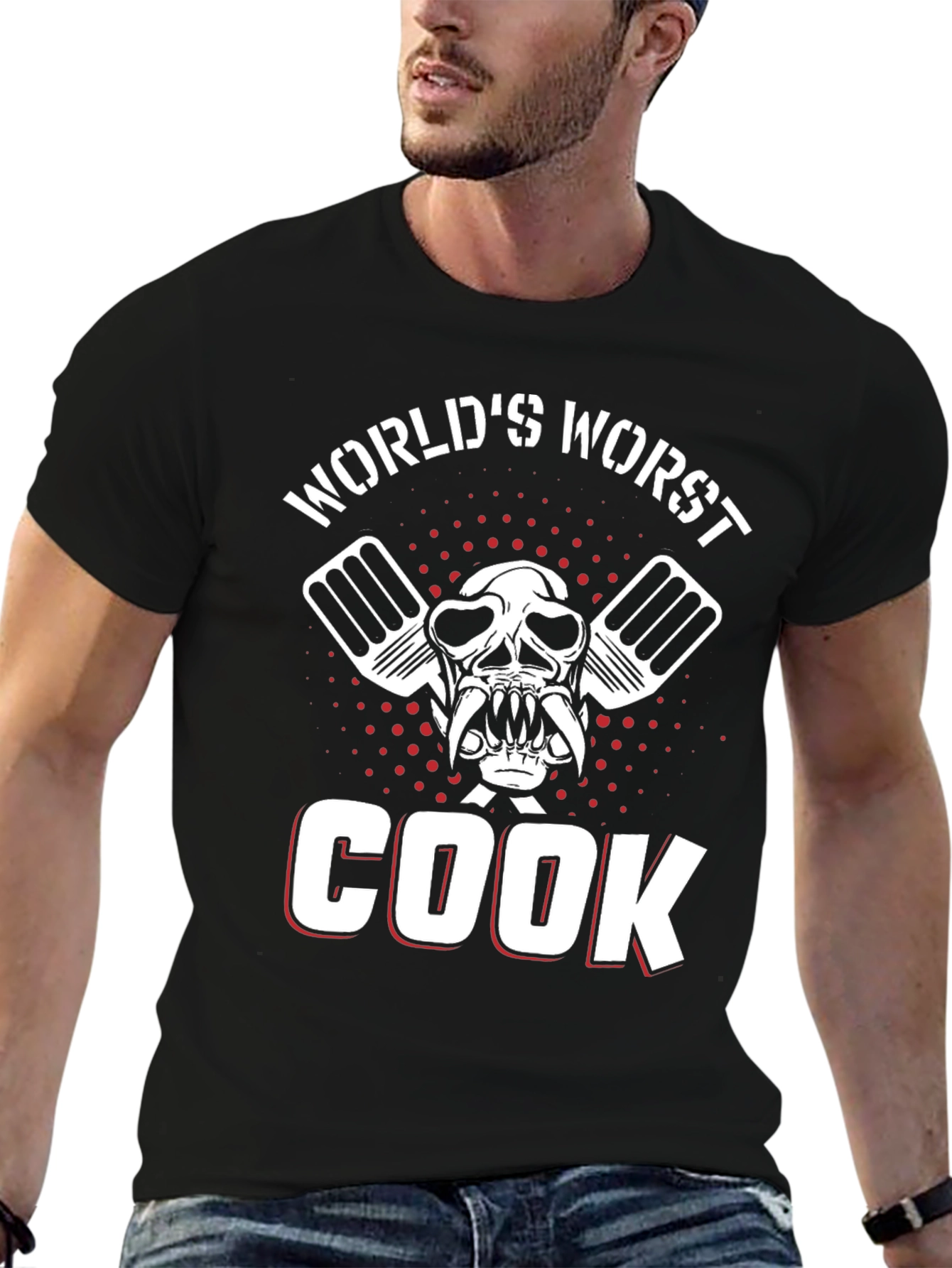Black World's Worst Cook Skull Graphic T-Shirt view 6