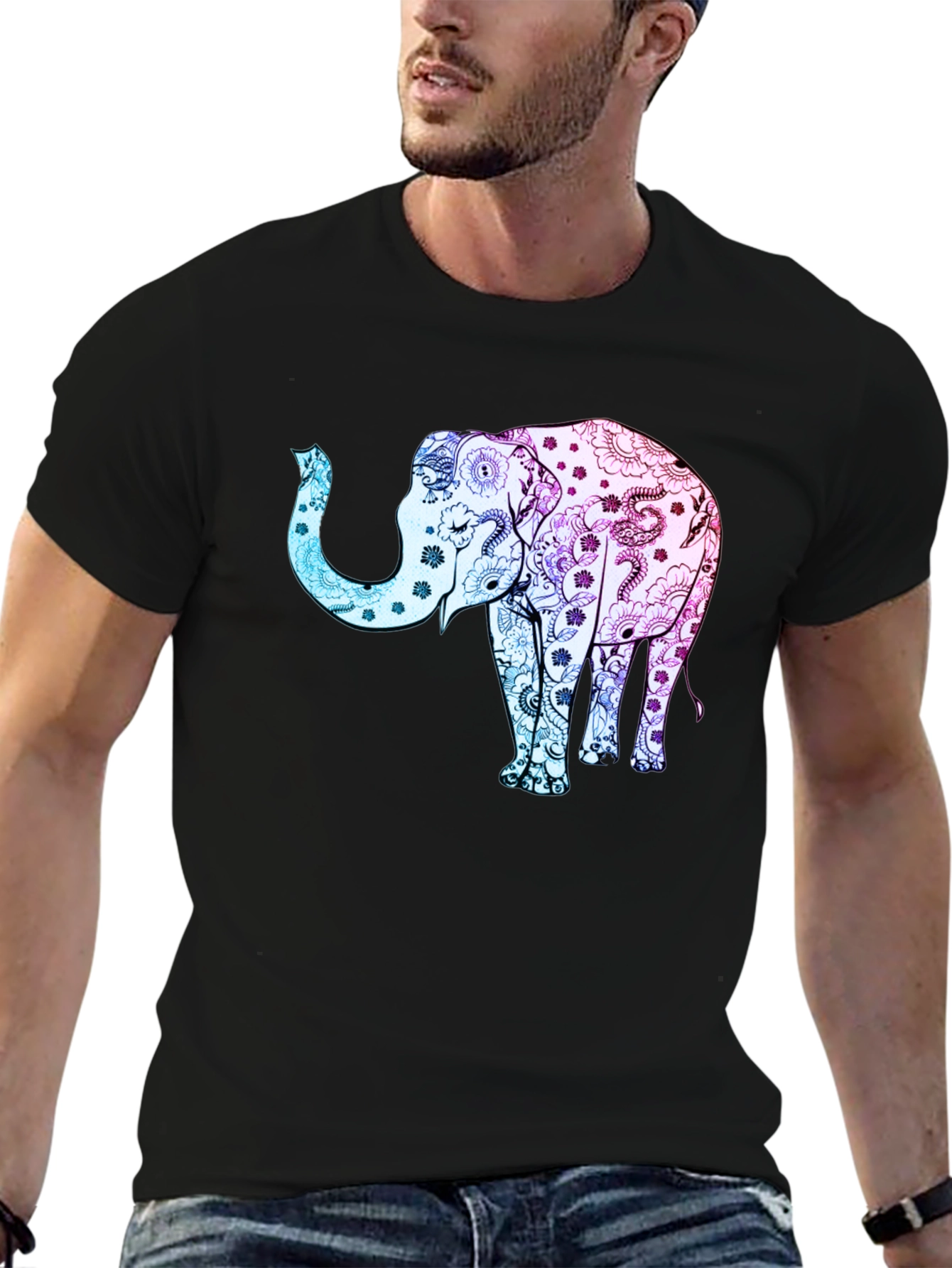 Elephant Print Black T-Shirt - 6